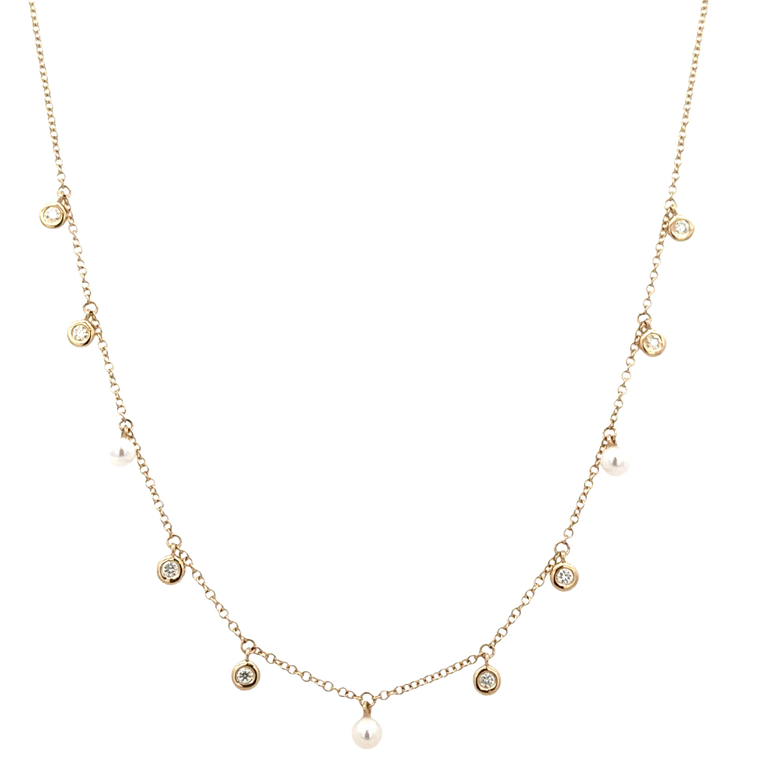 14k Yellow Gold Diamond and Pearl Necklace - Image 2