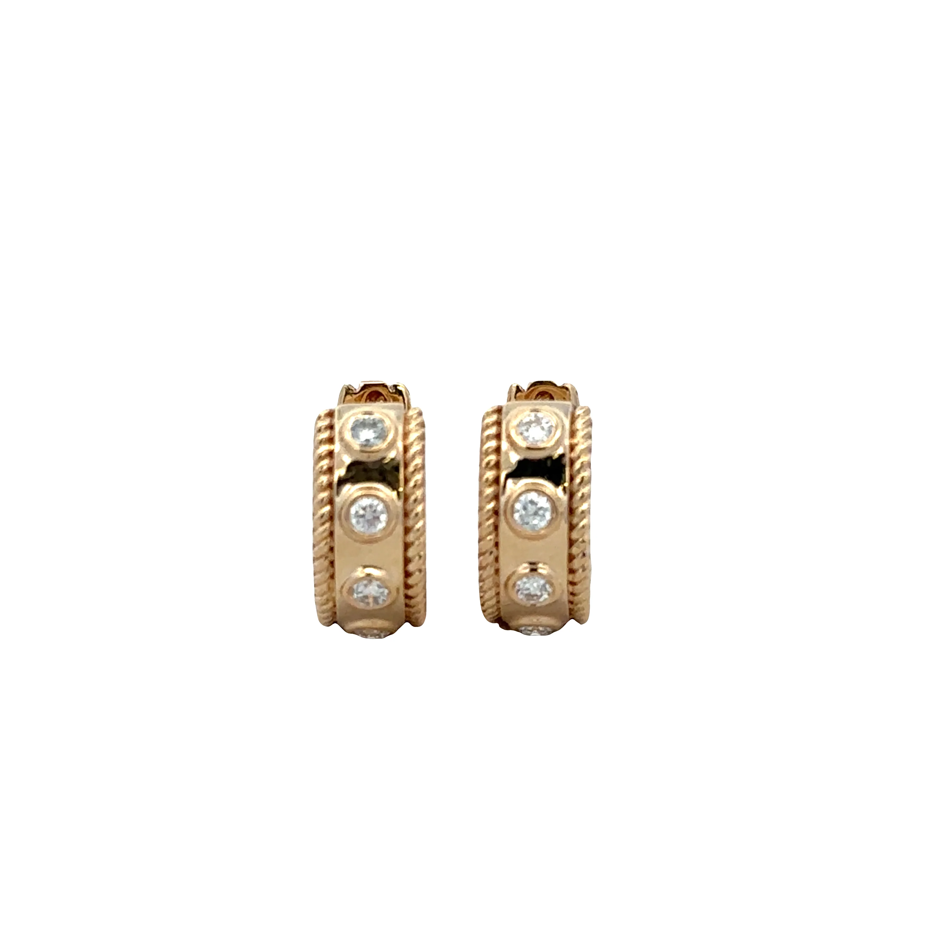 14k Yellow Gold Diamond Bezel Hoop Earrings – 1/2" Tall
