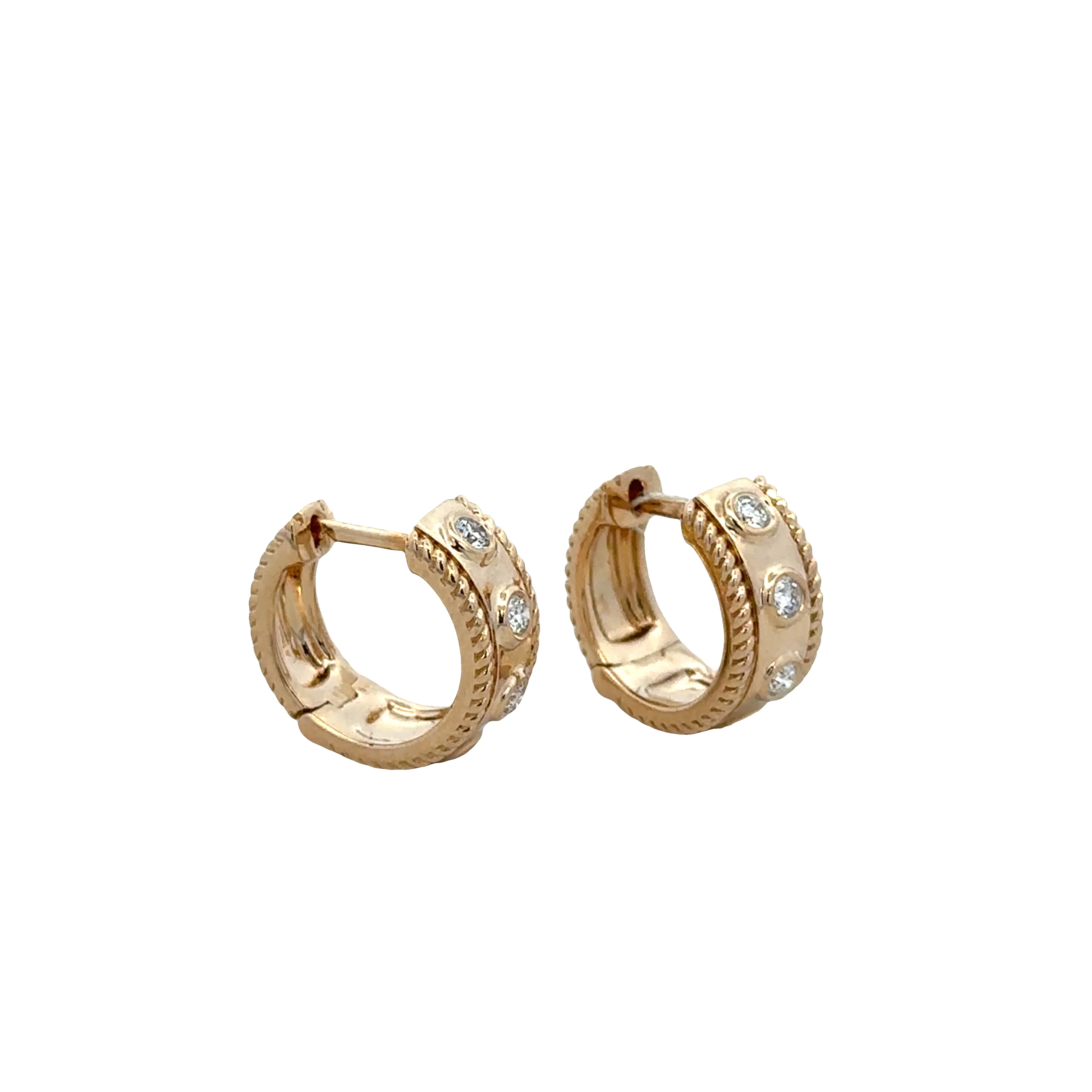 14k Yellow Gold Diamond Bezel Hoop Earrings – 1/2" Tall - Image 2