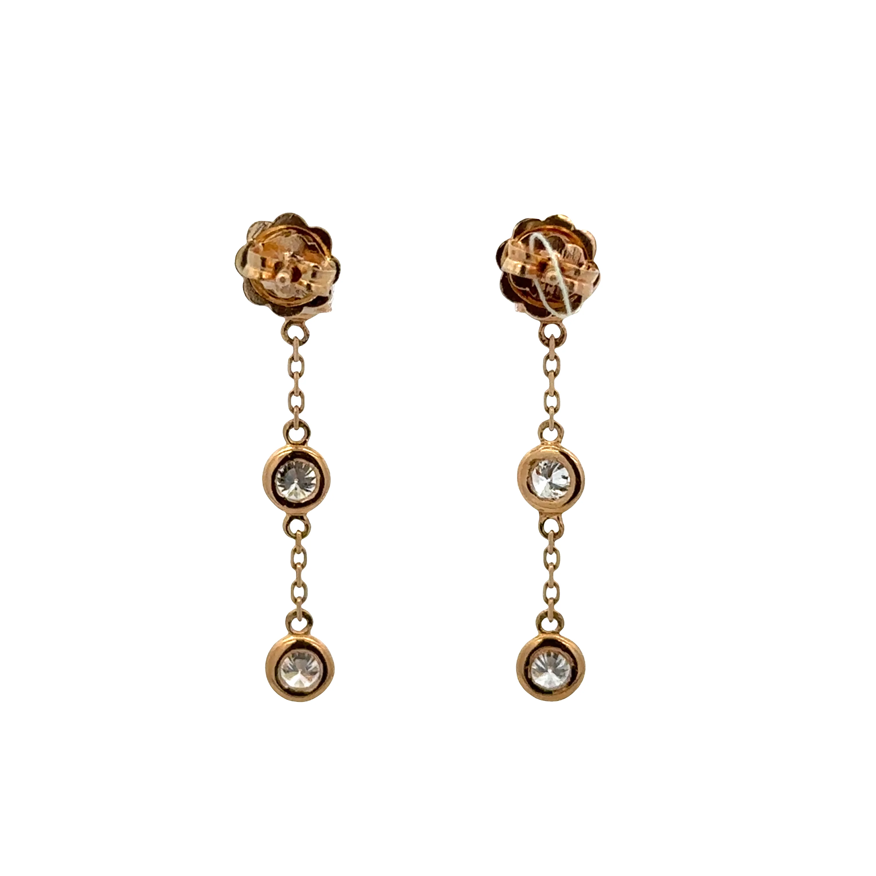 14k Yellow Gold Diamond Bezel-Set Dangle Earrings – 1 1/8" Tall - Image 2
