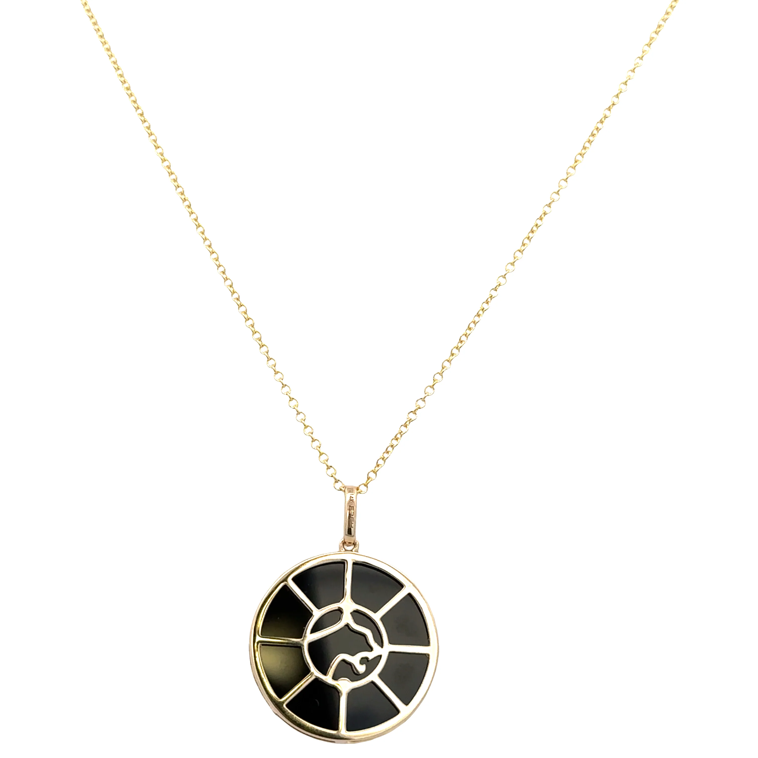 14k Yellow Gold Diamond & Black Onyx Fluted Pendant Necklace - Image 3