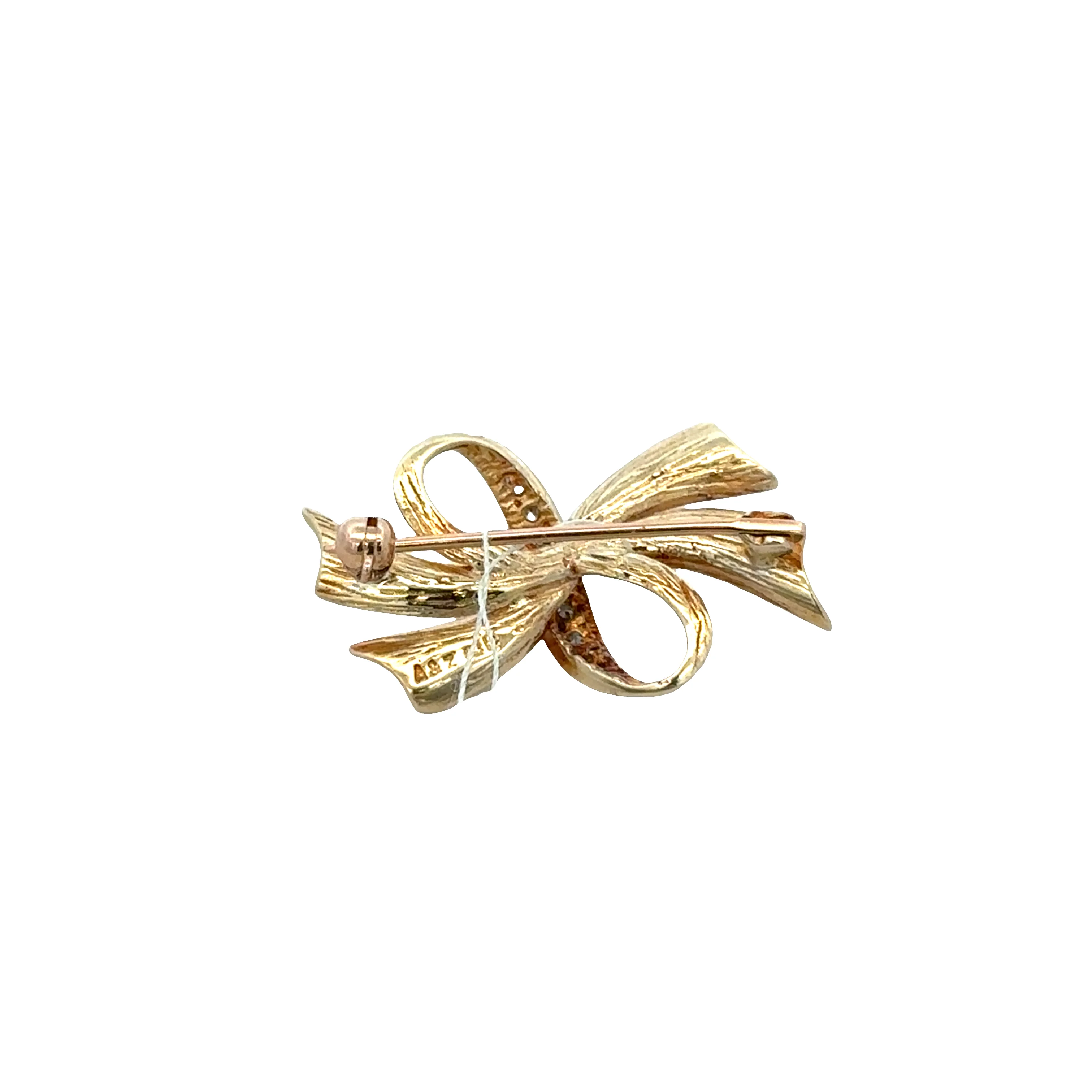 14k Yellow Gold Diamond Bow Brooch - Image 2