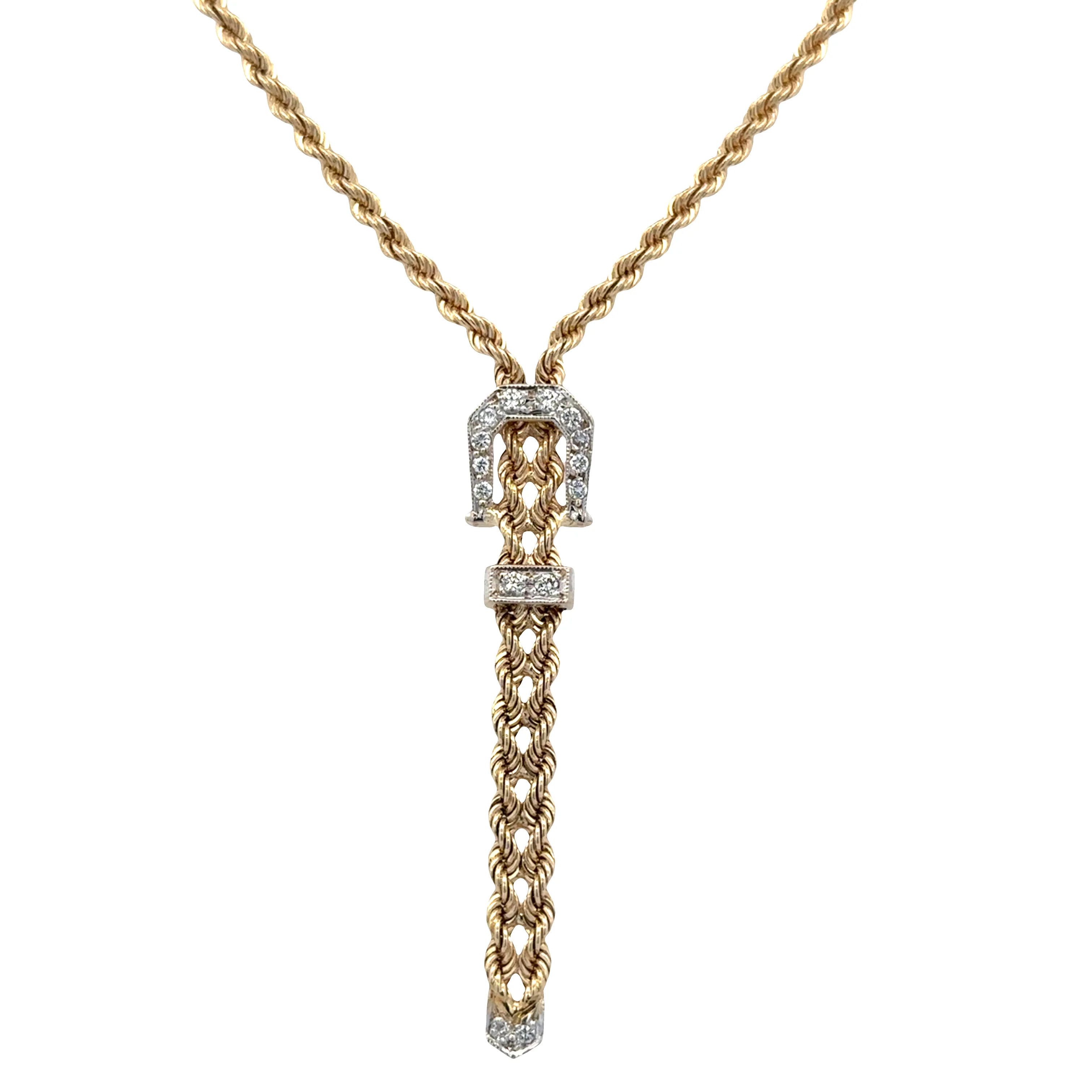 14k Yellow Gold Diamond Buckle Drop Necklace – 17"