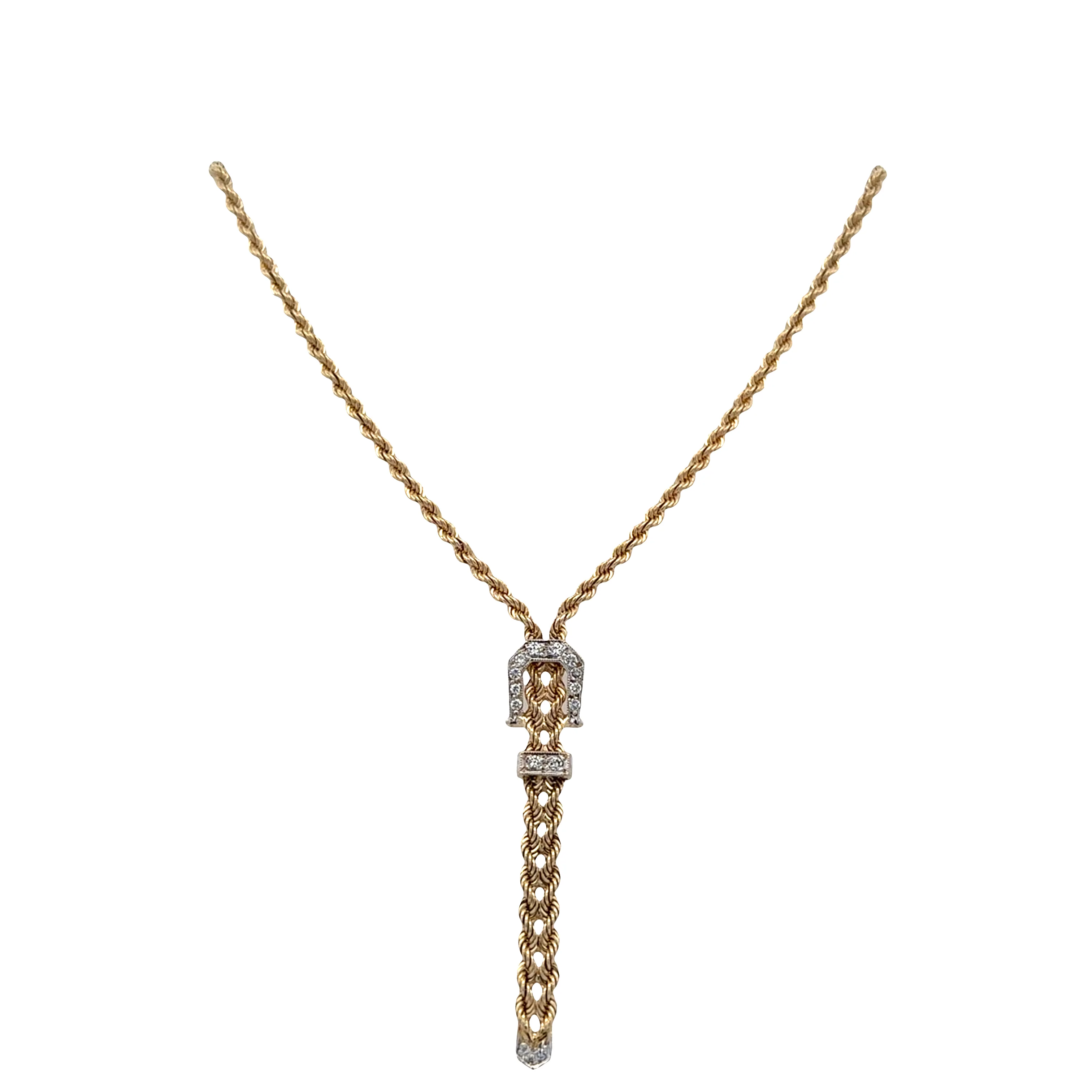 14k Yellow Gold Diamond Buckle Drop Necklace – 17" - Image 2