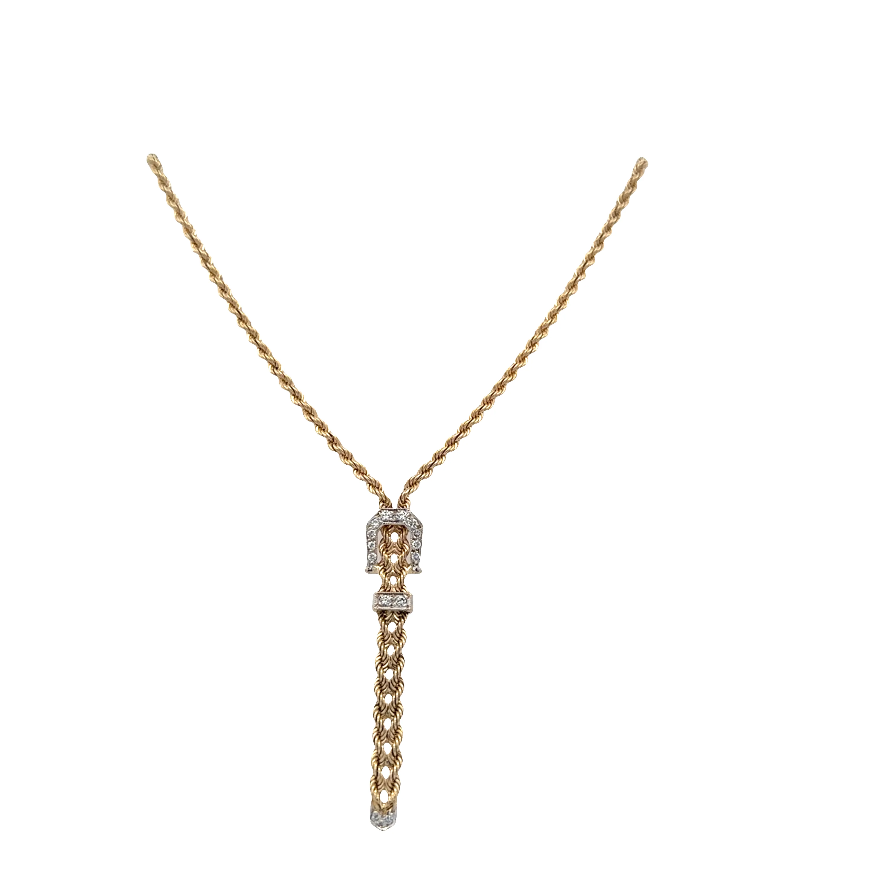 14k Yellow Gold Diamond Buckle Drop Necklace – 17" - Image 3