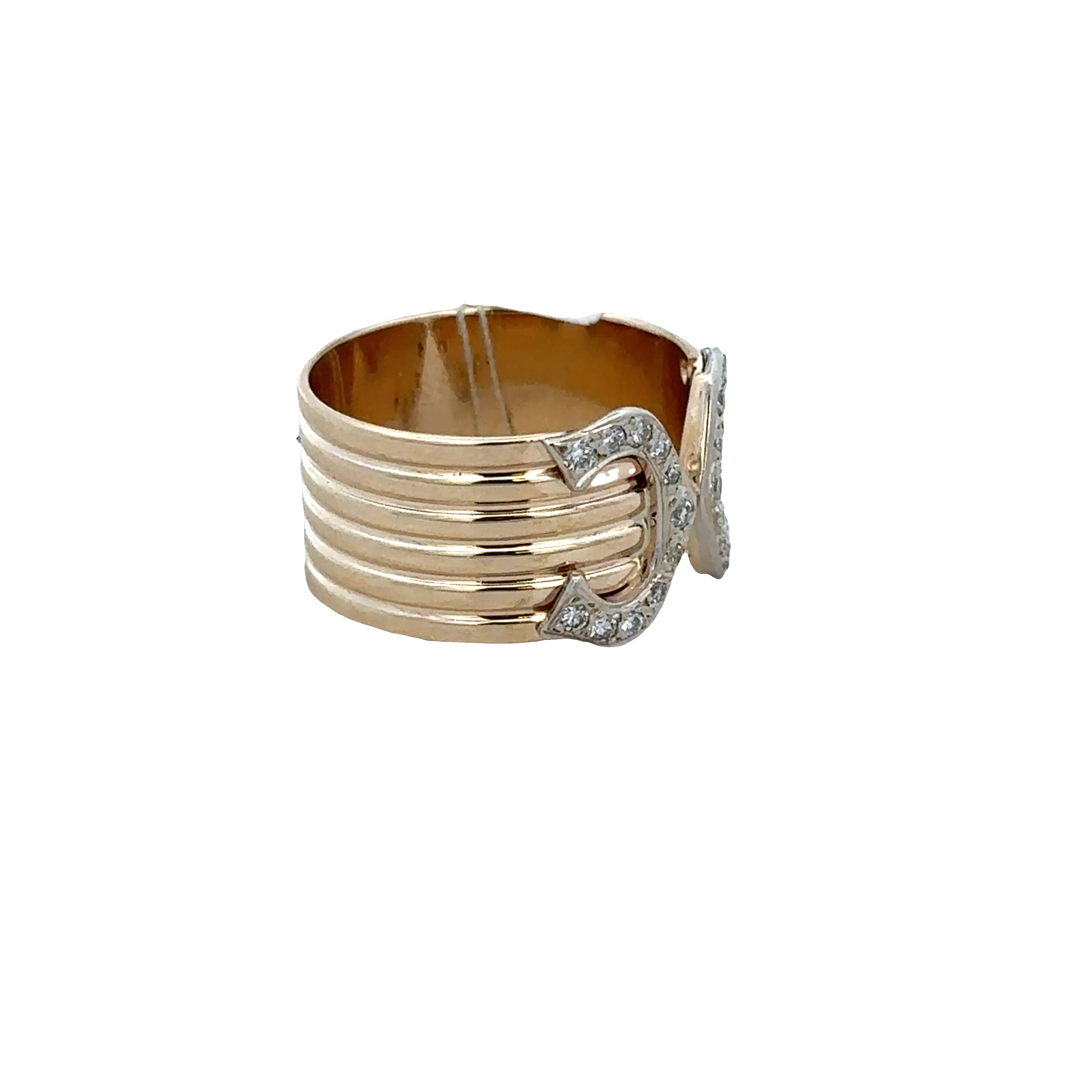 14k Yellow Gold Diamond Buckle Ring – Size 7 - Image 2