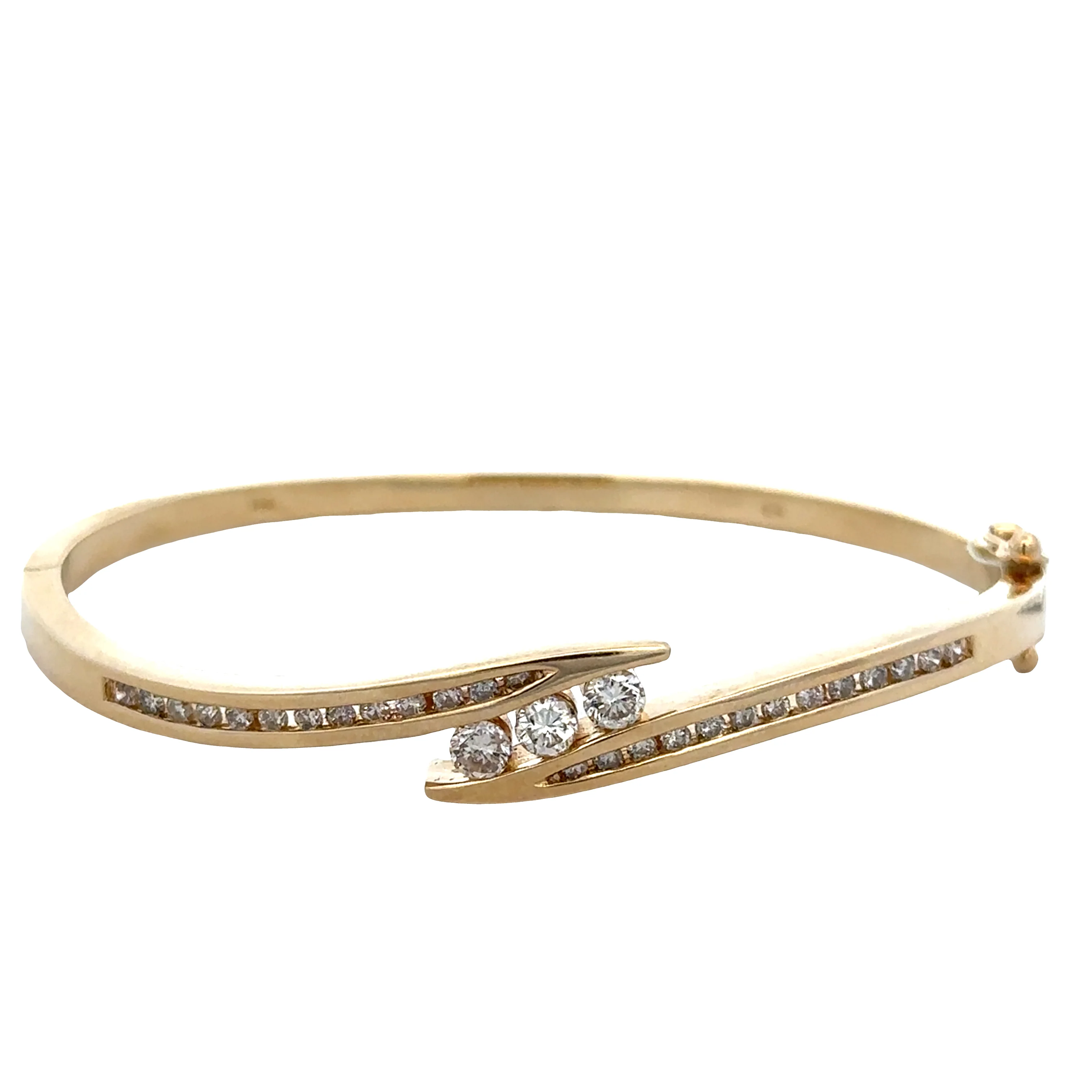 14k Yellow Gold Diamond Bypass Bangle Bracelet – 6.5"