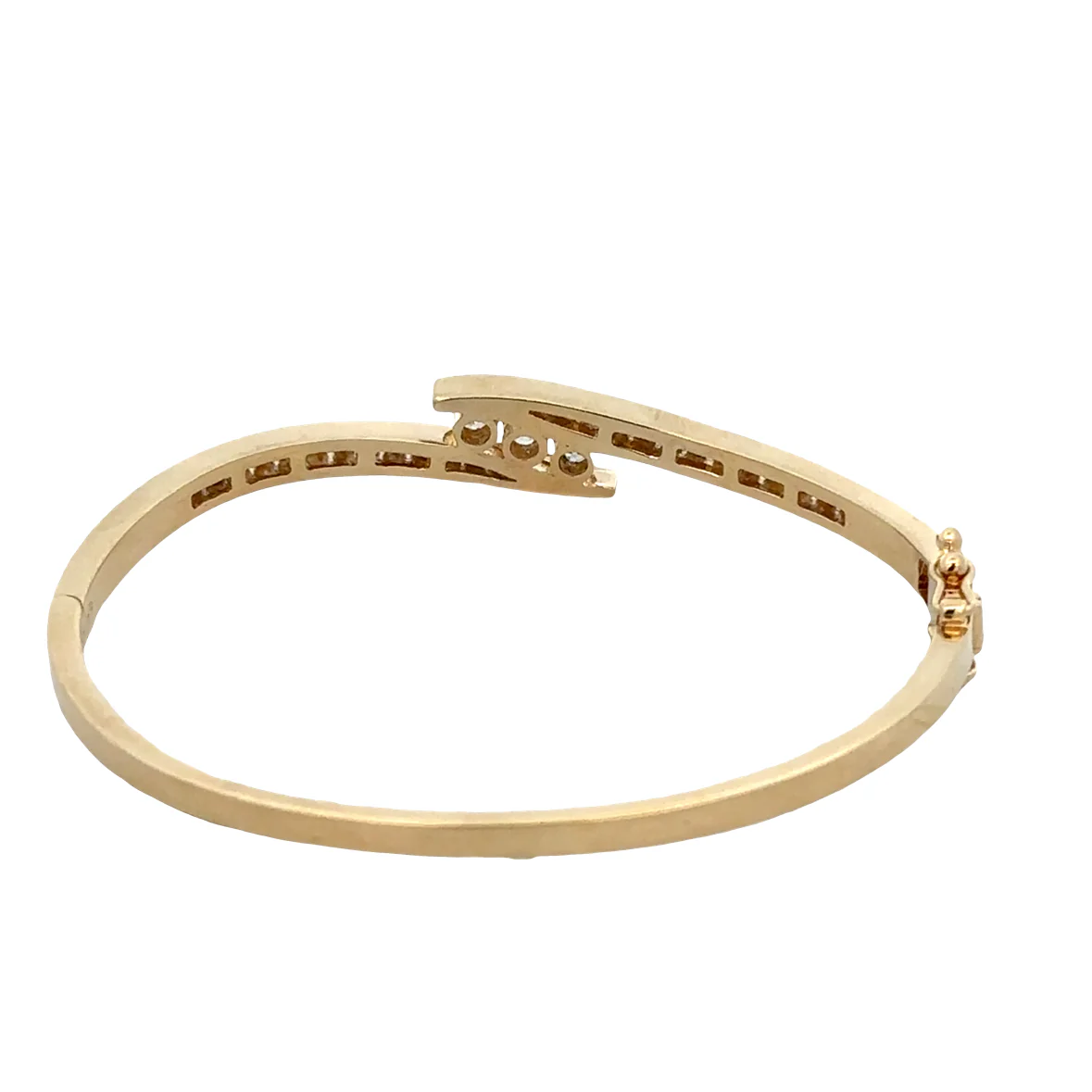 14k Yellow Gold Diamond Bypass Bangle Bracelet – 6.5" - Image 2
