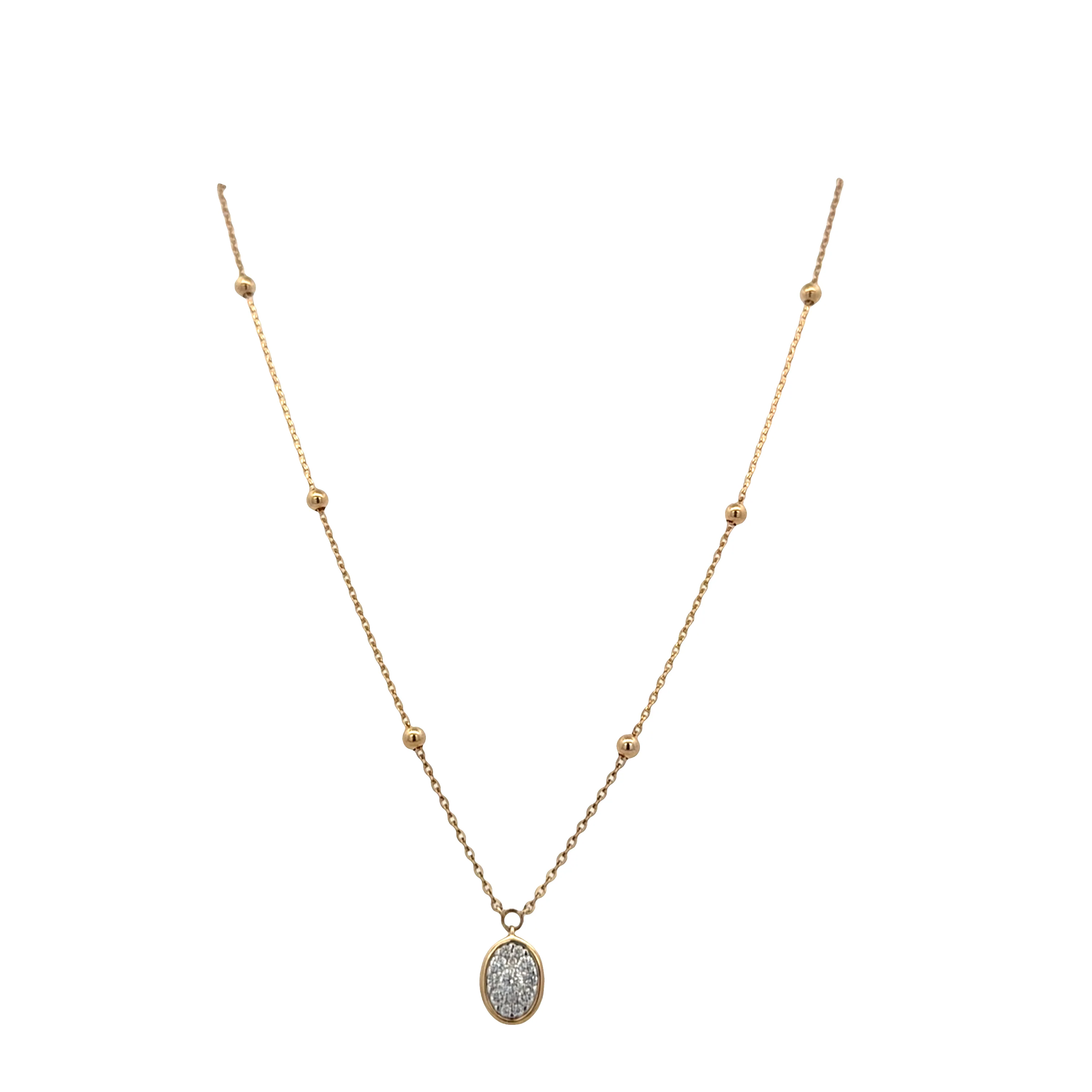 14k Yellow Gold Diamond Cluster Oval Necklace – Adjustable 18" - Image 2
