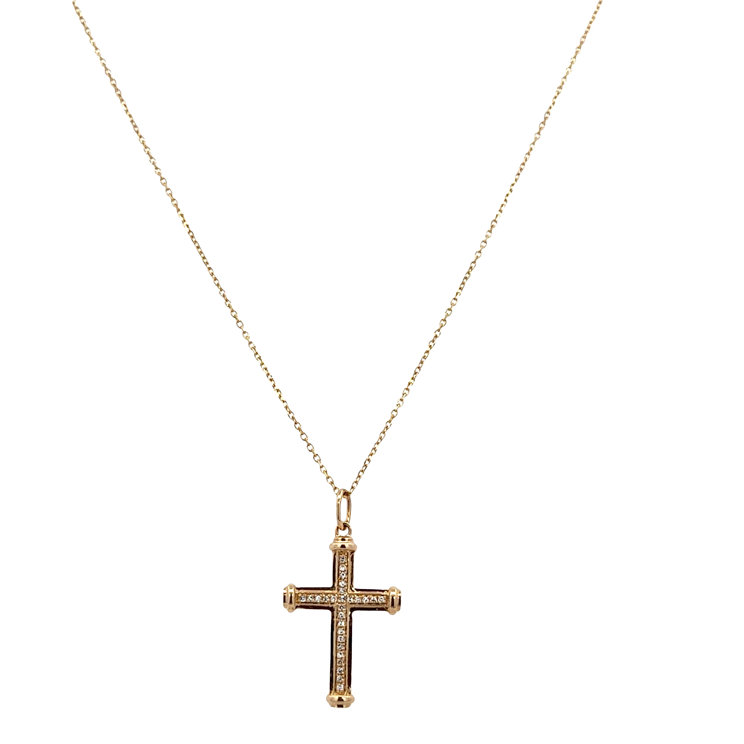 14k Yellow Gold Diamond Cross Pendant Necklace – Adjustable 18" - Image 2