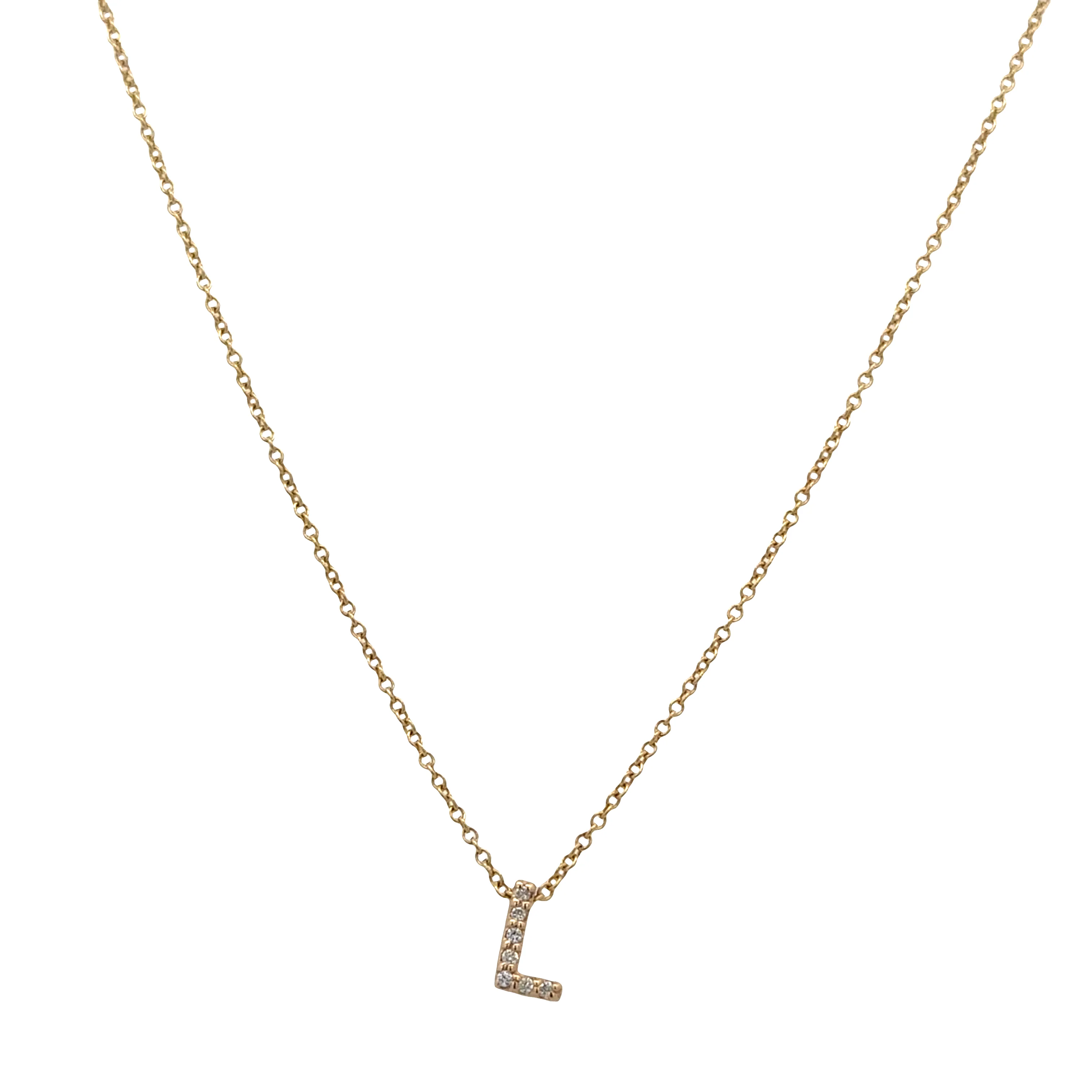 14k Yellow Gold Diamond “L” Initial Pendant Necklace