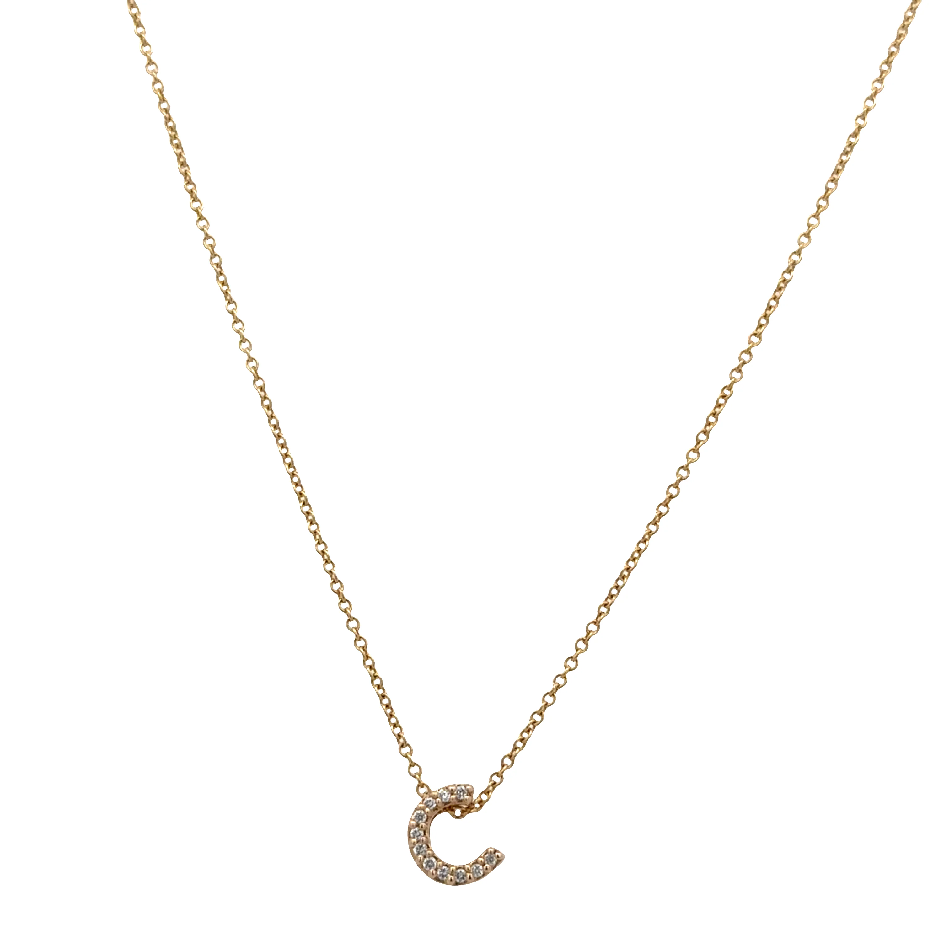 14k Yellow Gold Diamond “M” Initial Pendant Necklace
