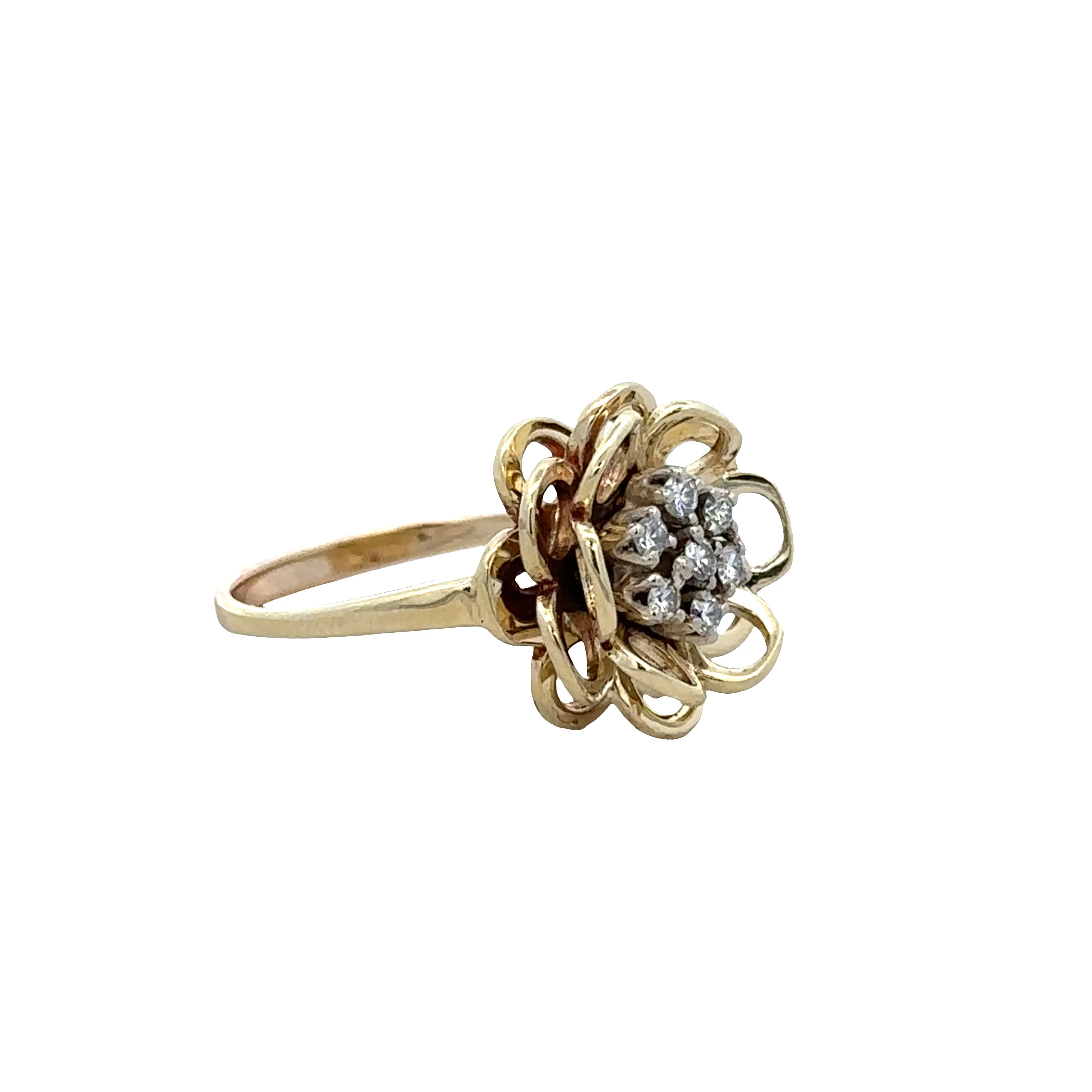 14k Yellow Gold Diamond Openwork Flower Ring – Size 6.25 - Image 2