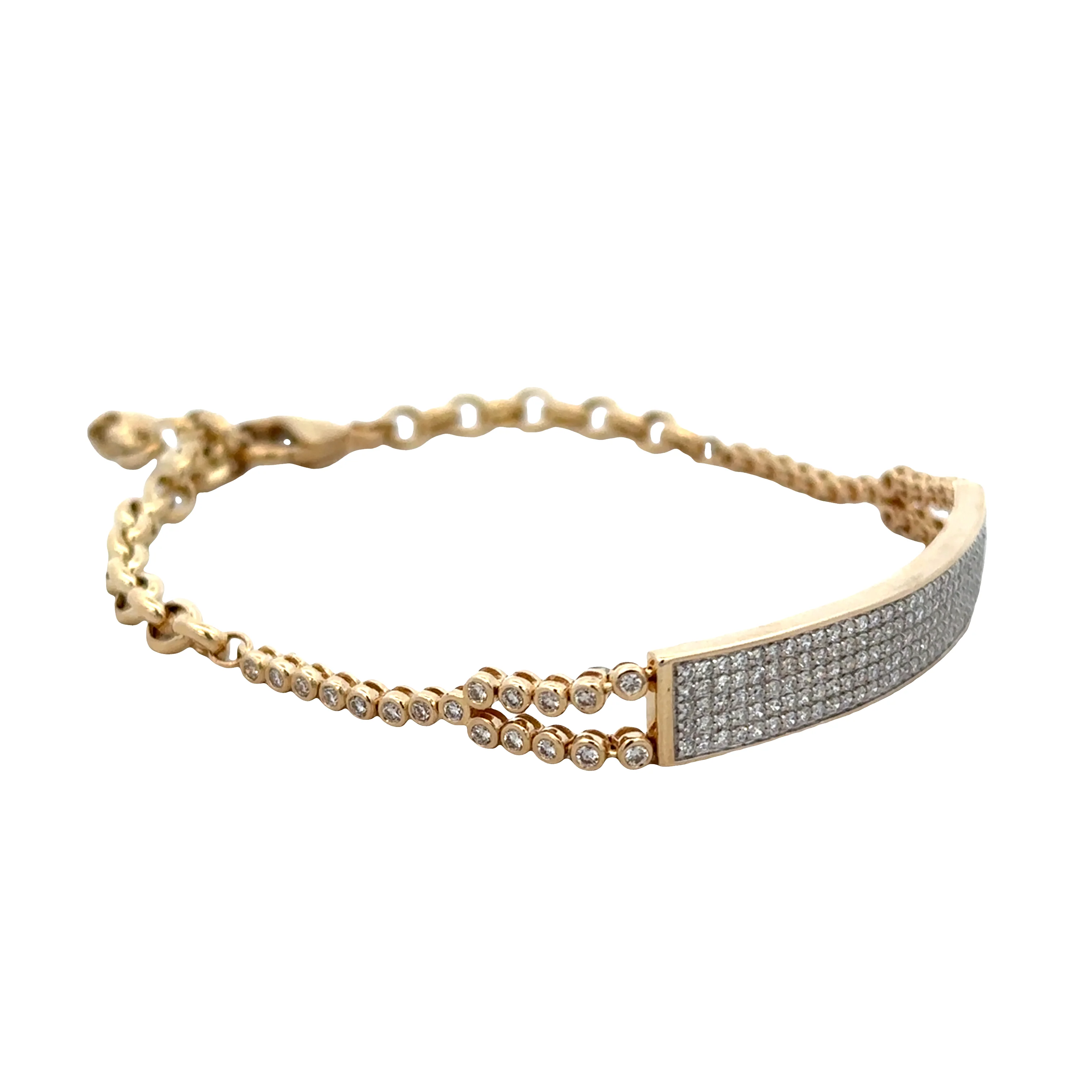 14k Yellow Gold Diamond Plaque Bracelet – Adjustable 8" - Image 2