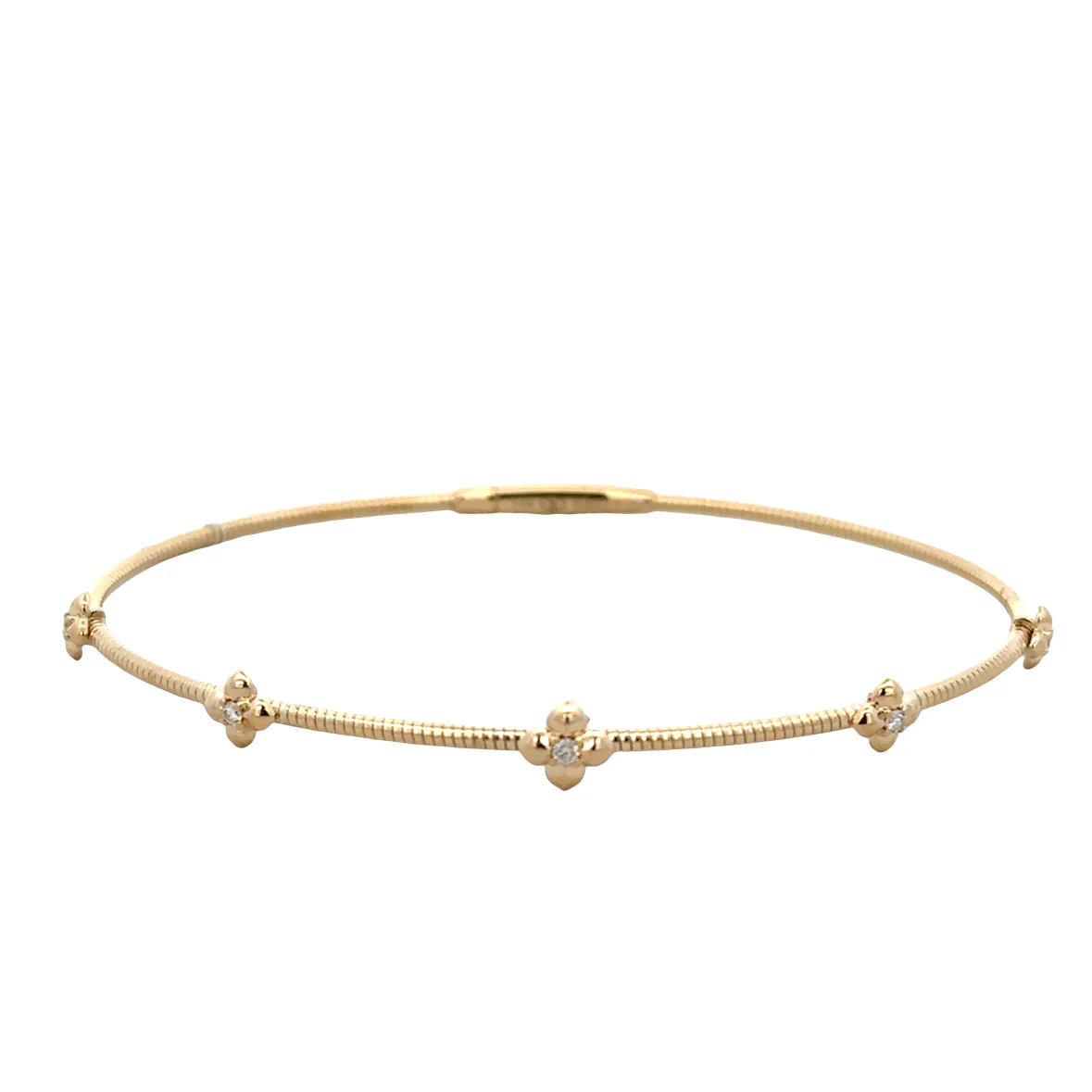 14k Yellow Gold Diamond Quatrefoil Flexible Bangle Bracelet