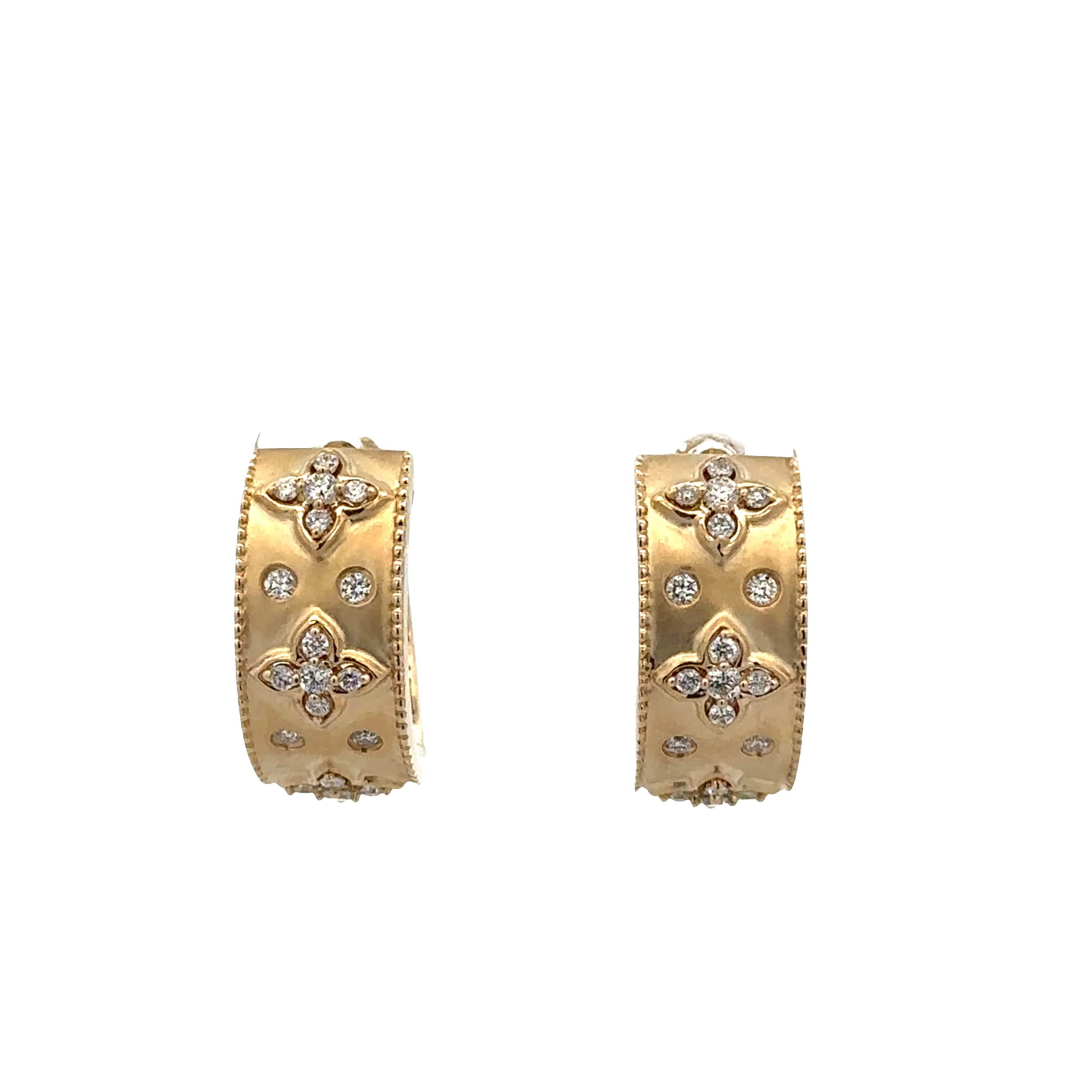 14k Yellow Gold Diamond Quatrefoil Hoop Earrings – 5/8" Tall