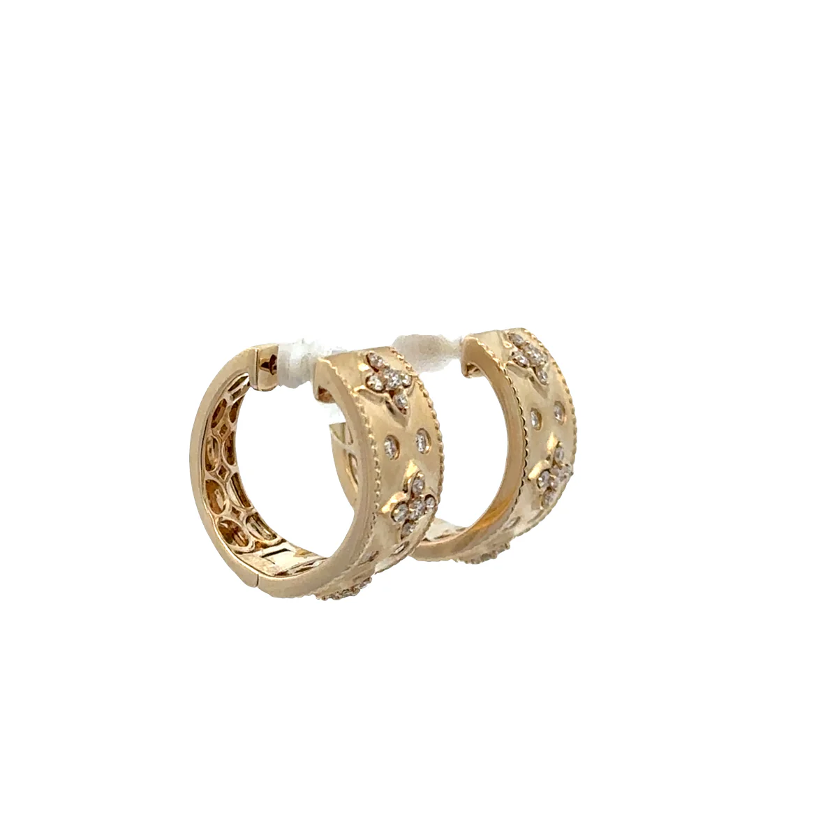 14k Yellow Gold Diamond Quatrefoil Hoop Earrings – 5/8" Tall - Image 2