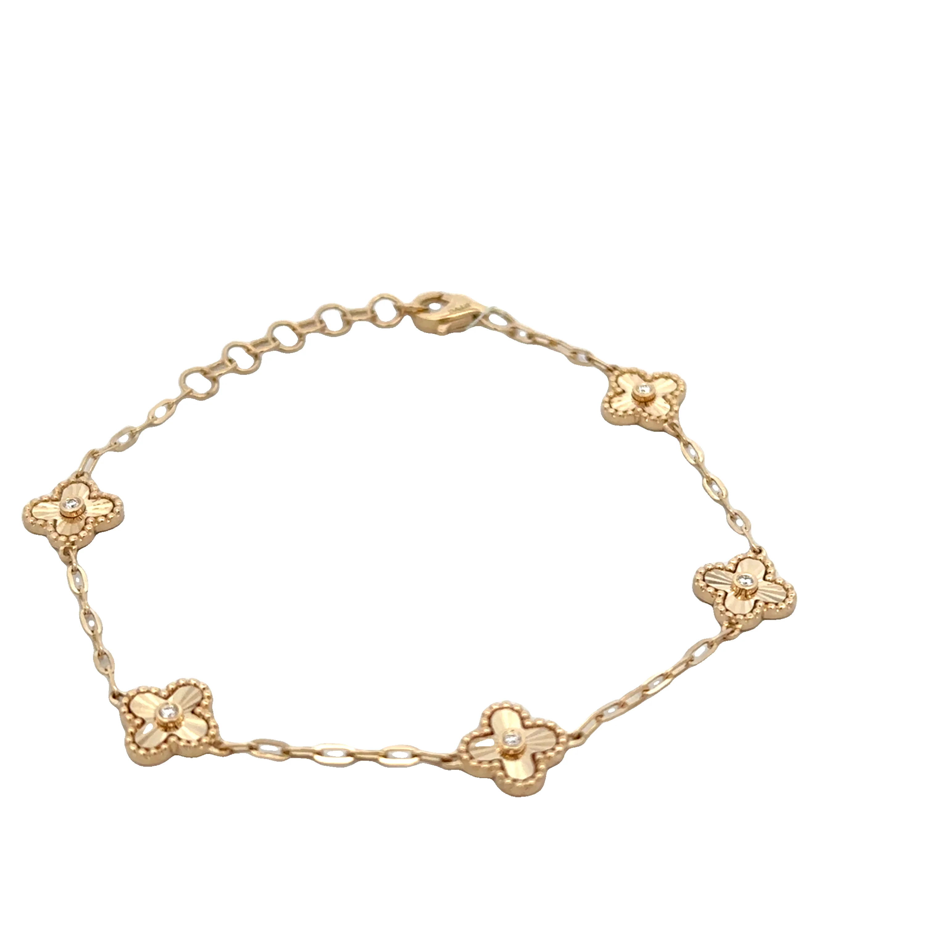 14K Yellow Gold Diamond Quatrefoil Station Chain Bracelet