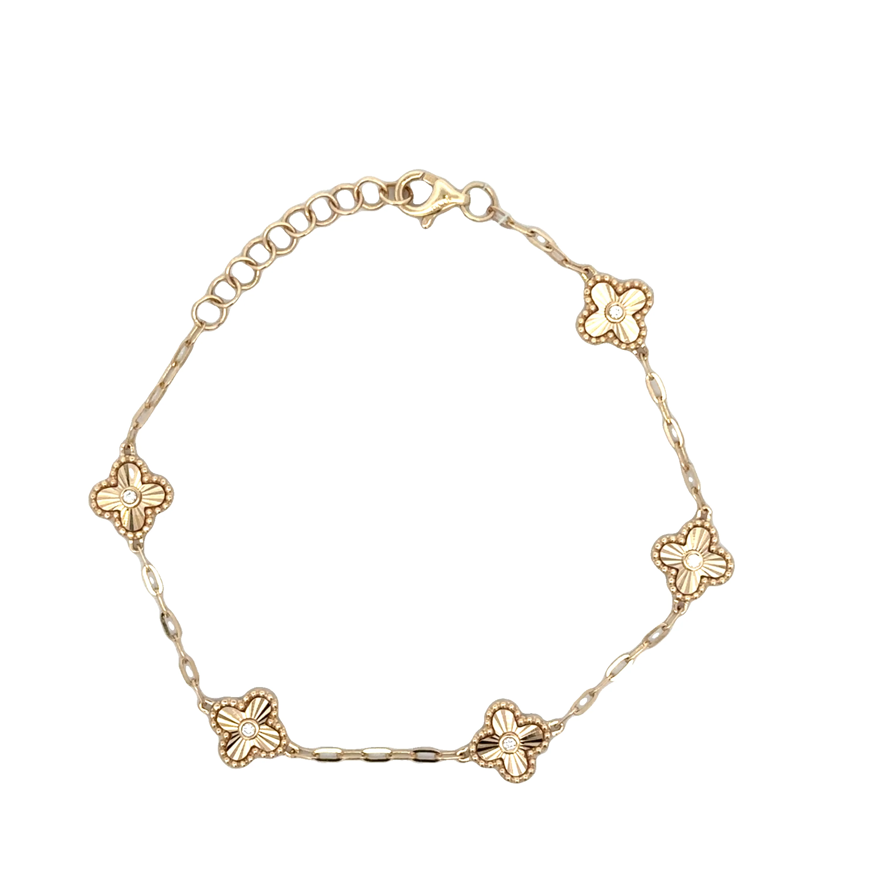 14K Yellow Gold Diamond Quatrefoil Station Chain Bracelet - Image 2