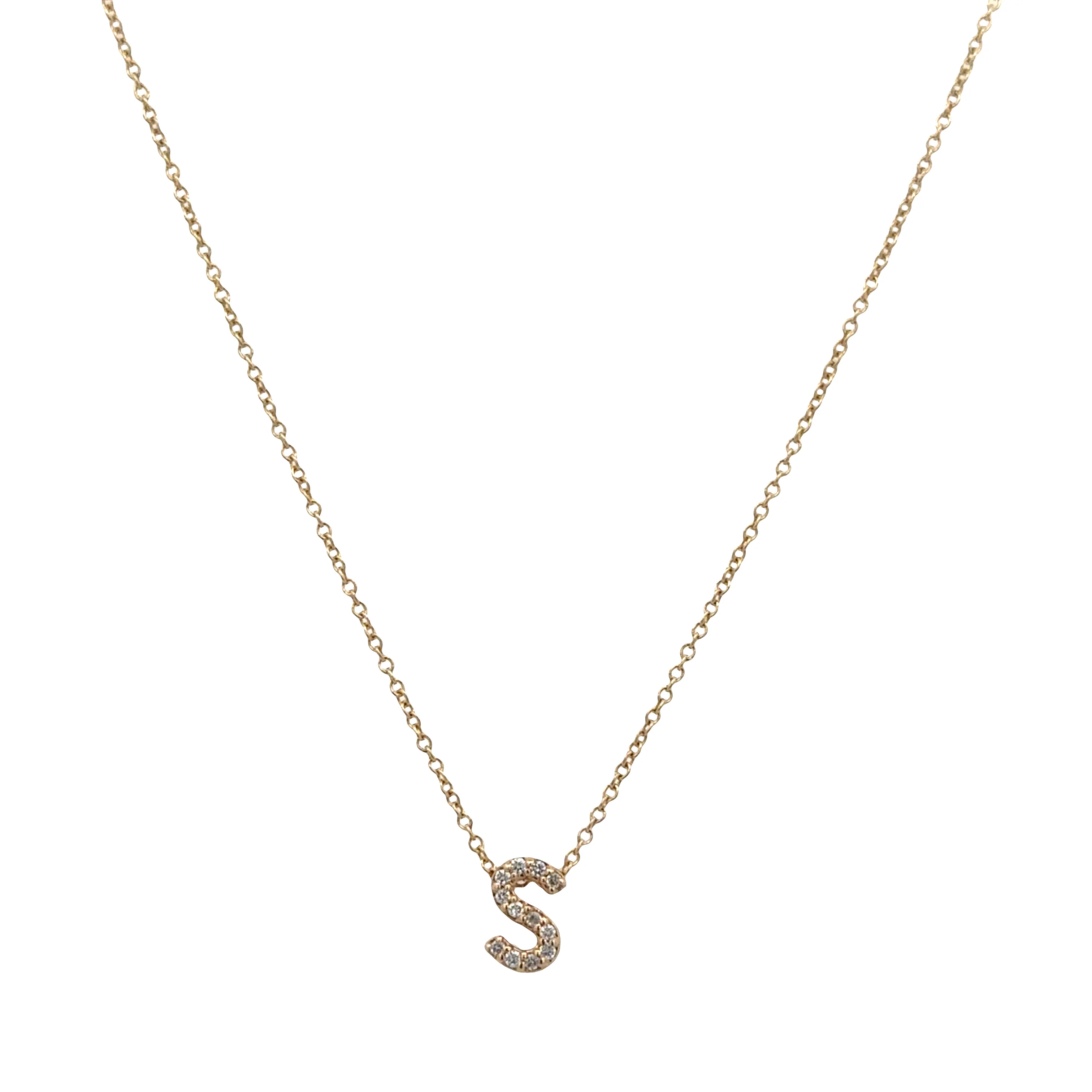 14k Yellow Gold Diamond “S” Initial Pendant Necklace