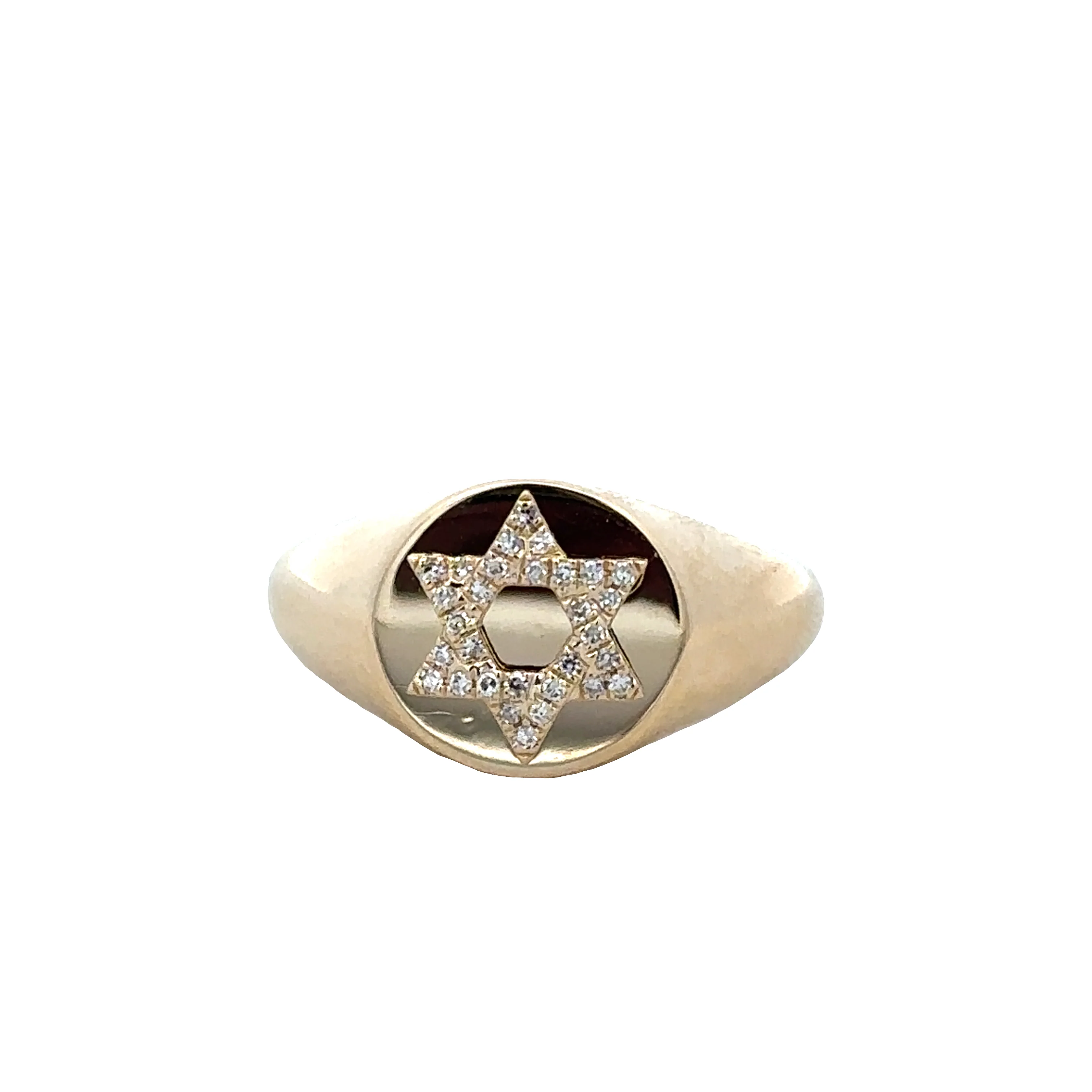 14k Yellow Gold Diamond Star of David Signet Ring – Size 7