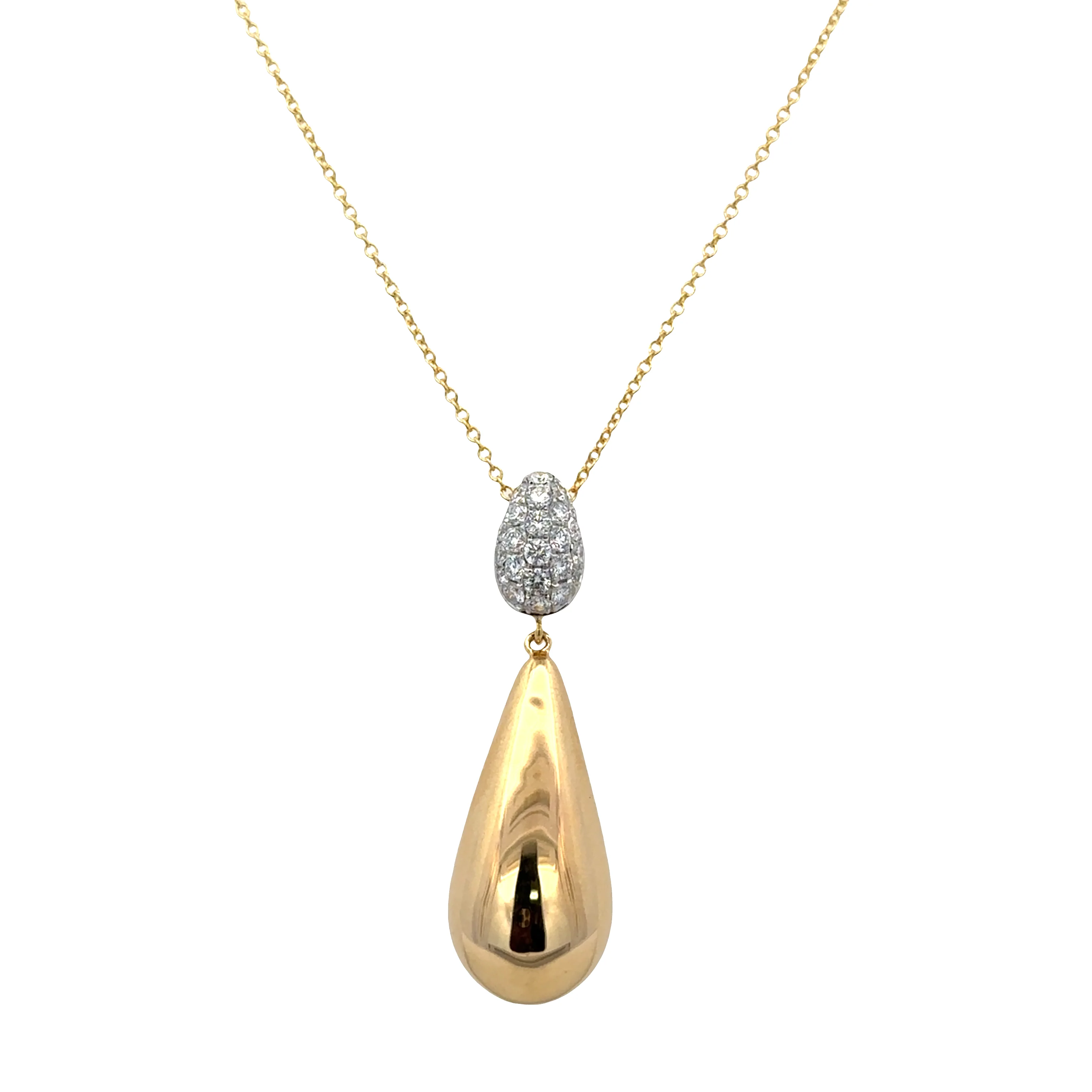 14k Yellow Gold Diamond Teardrop Pendant Necklace