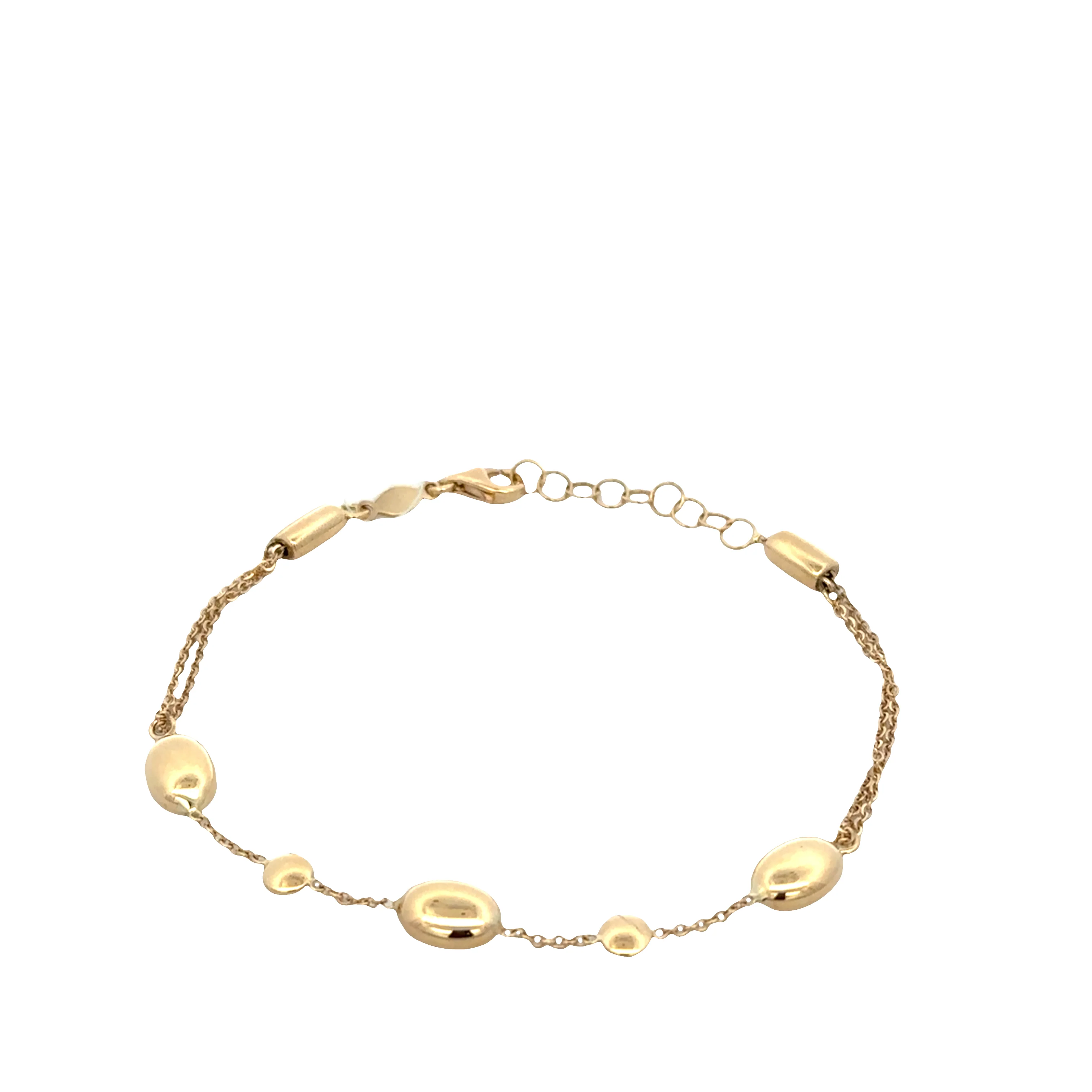 14k Yellow Gold Double Strand Bracelet with Oblong Beads – Adjustable 6-7"