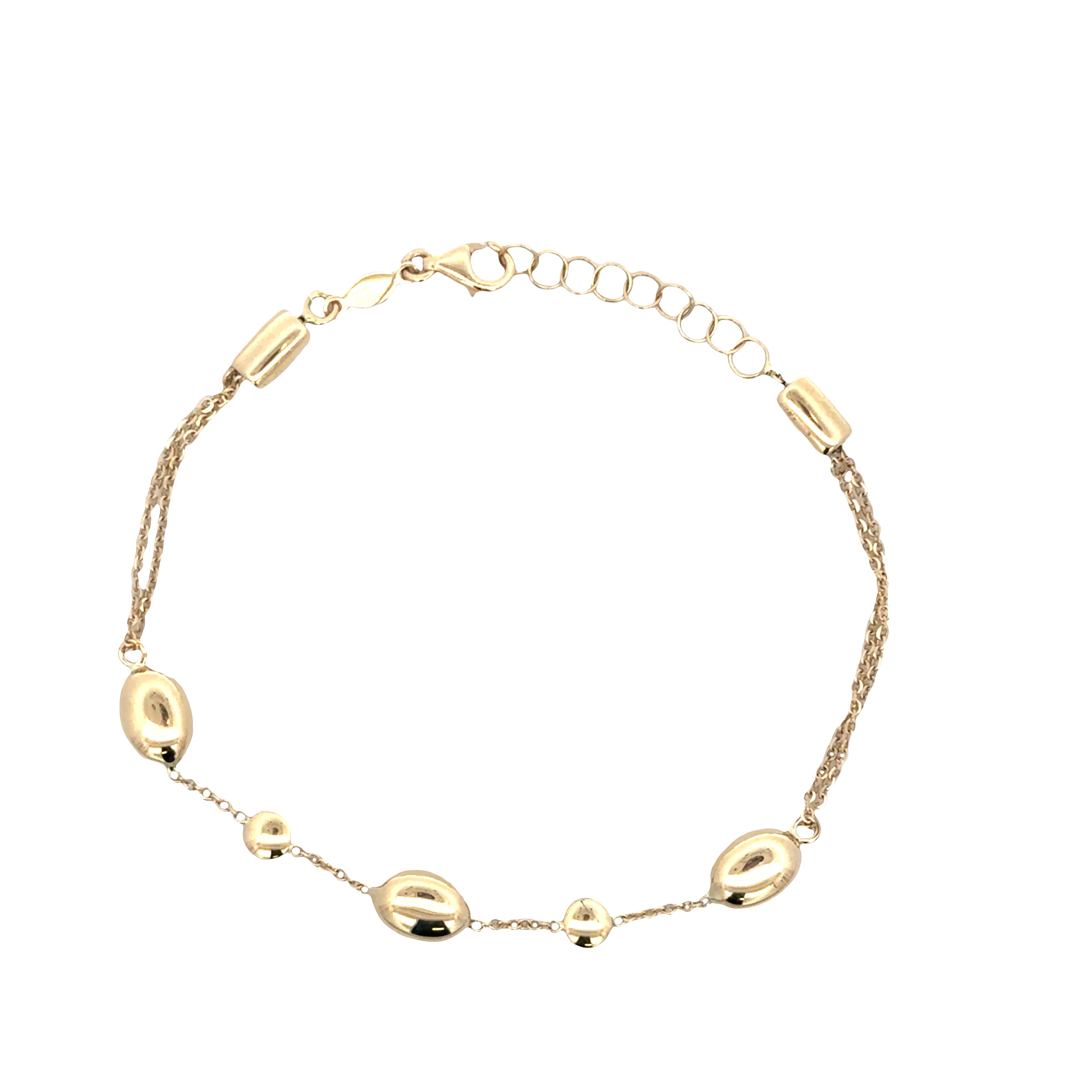 14k Yellow Gold Double Strand Bracelet with Oblong Beads – Adjustable 6-7" - Image 2