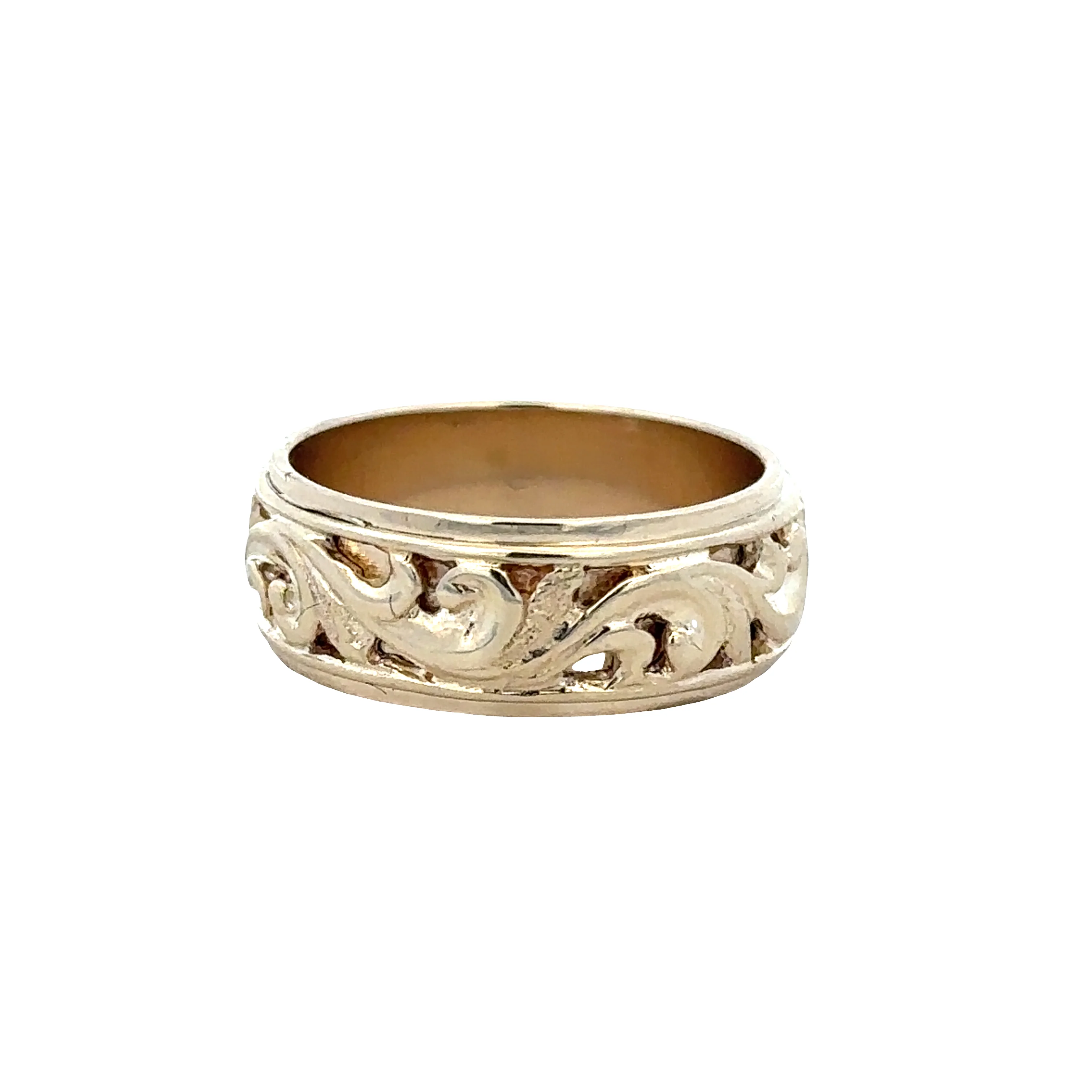 14k Yellow Gold Embossed Scrollwork Band – Size 8