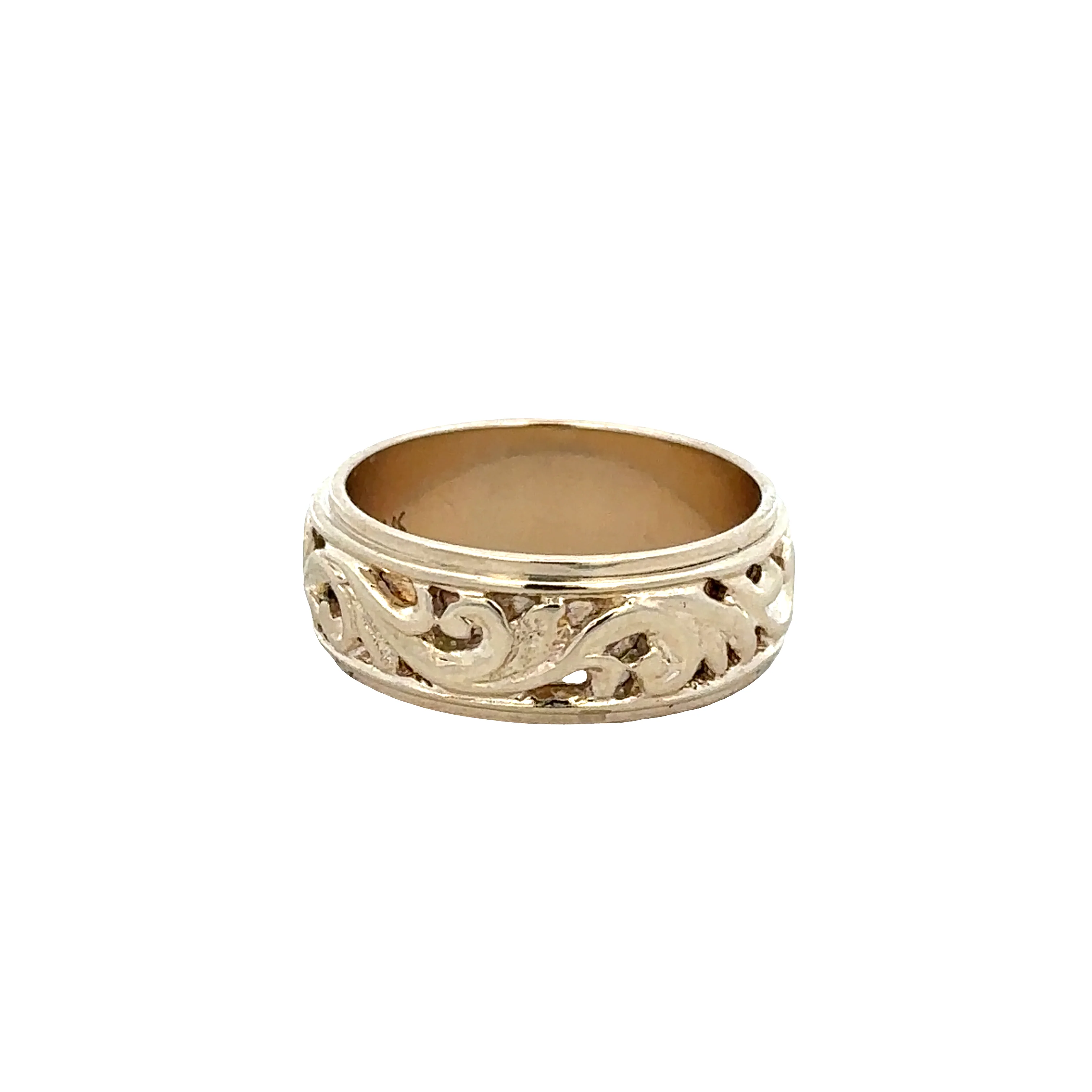 14k Yellow Gold Embossed Scrollwork Band – Size 8 - Image 2