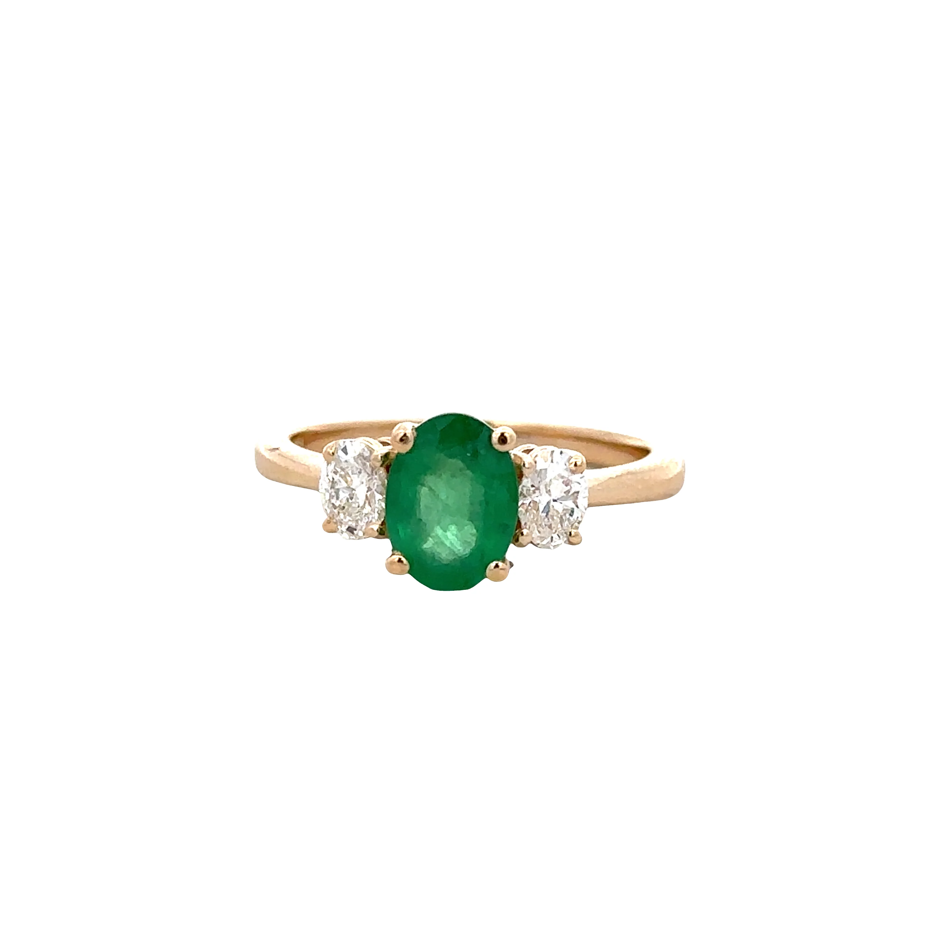 14k Yellow Gold Emerald and Diamond Three-Stone Ring – Size 7