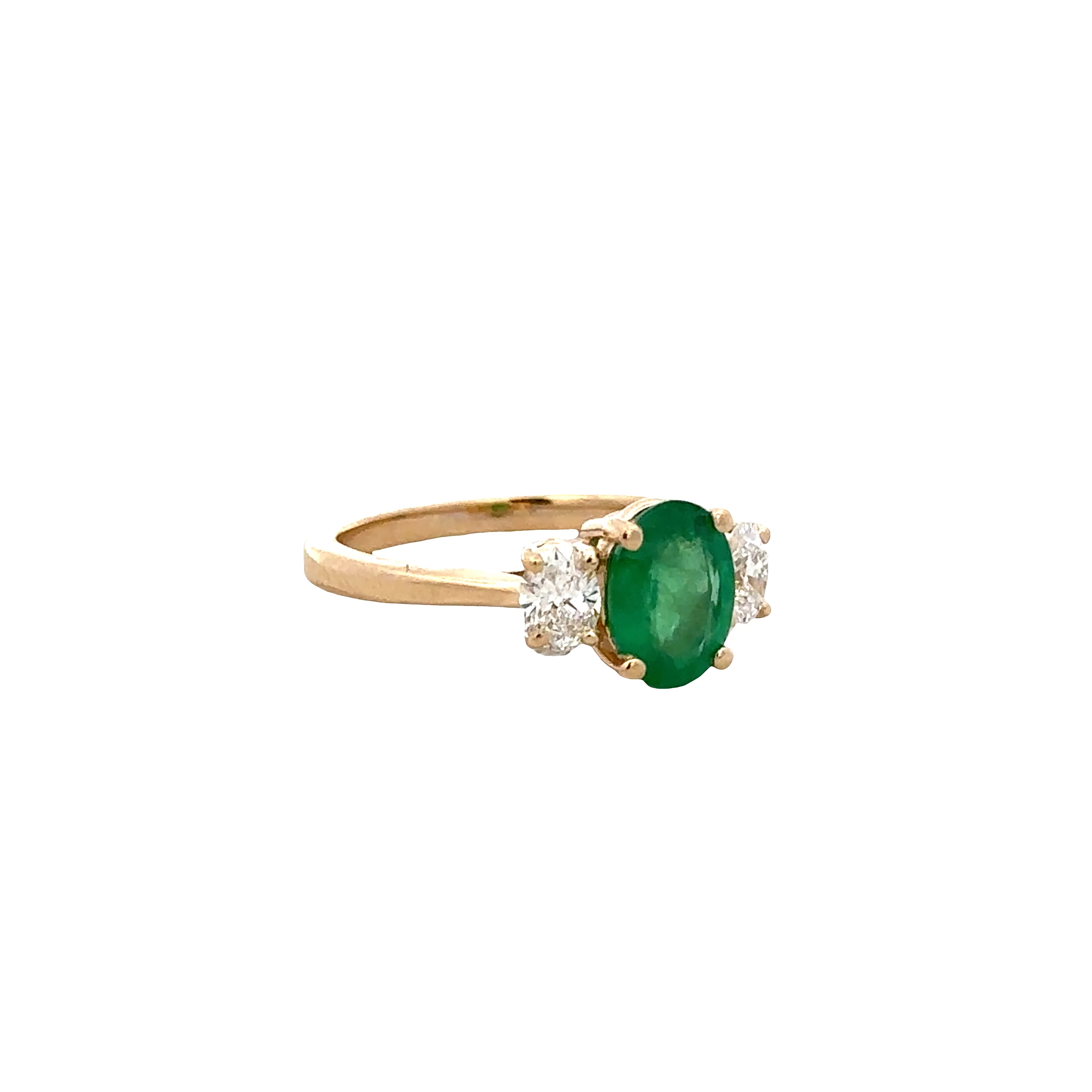 14k Yellow Gold Emerald and Diamond Three-Stone Ring – Size 7 - Image 2