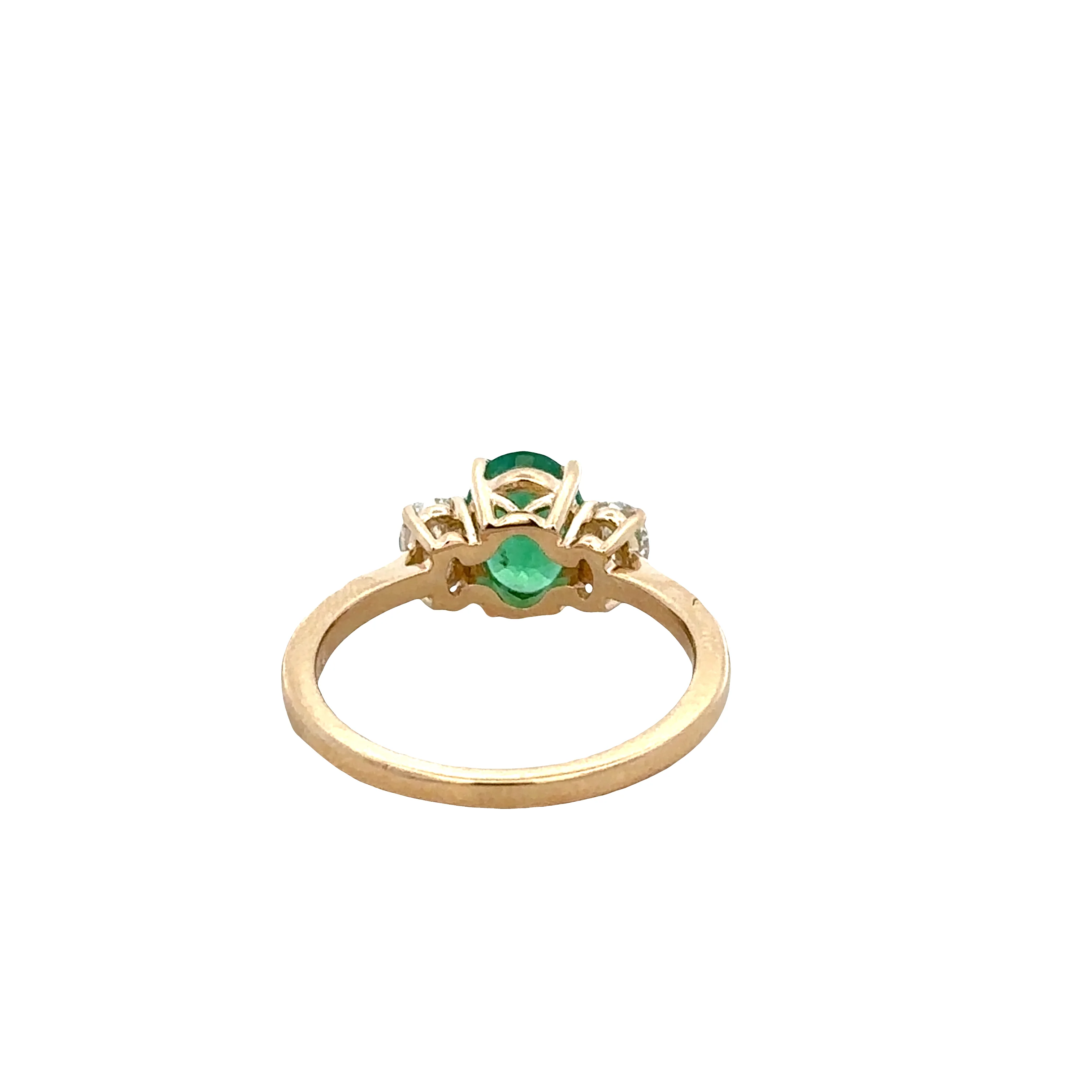 14k Yellow Gold Emerald and Diamond Three-Stone Ring – Size 7 - Image 3