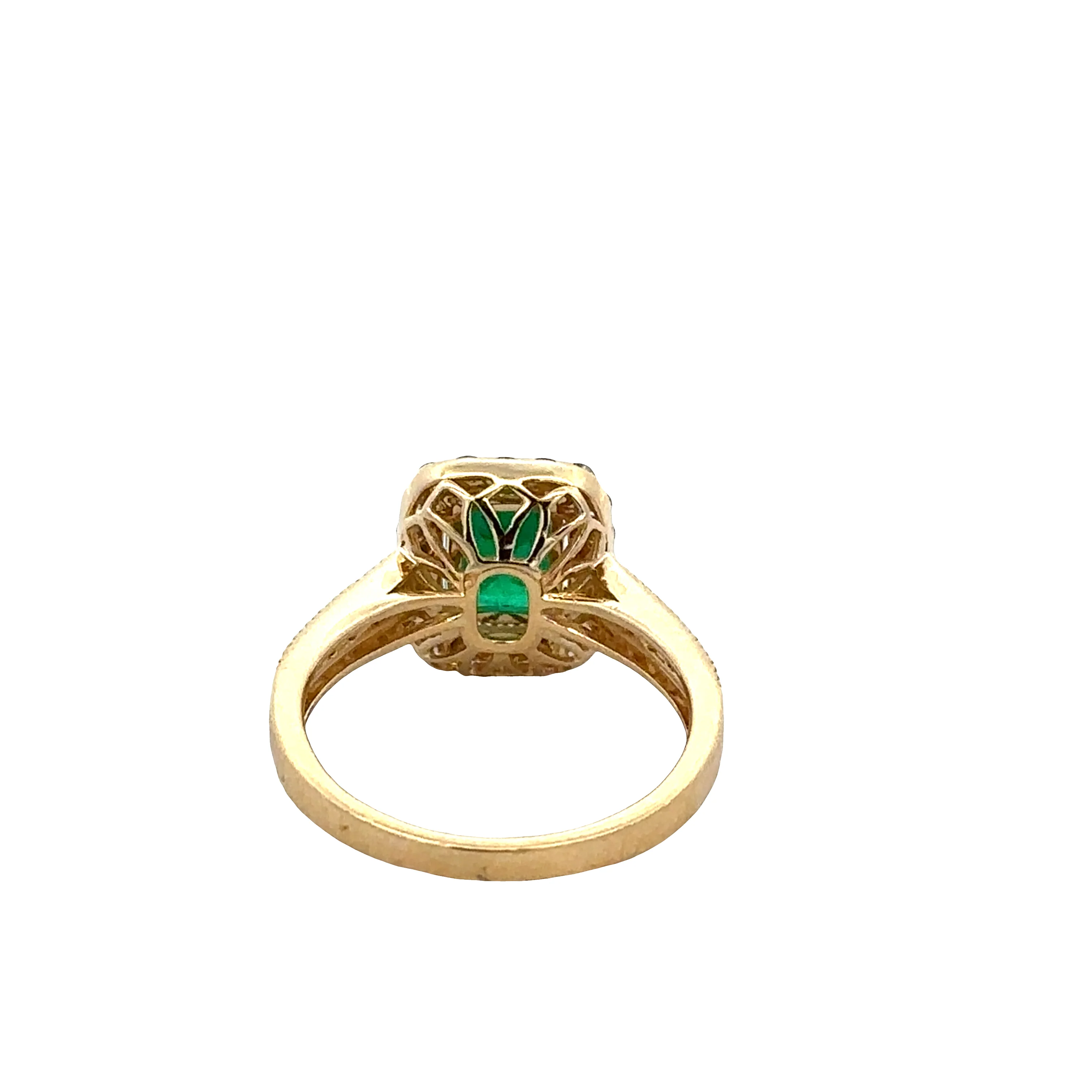 14k Yellow Gold Emerald & Diamond Halo Ring - Image 3