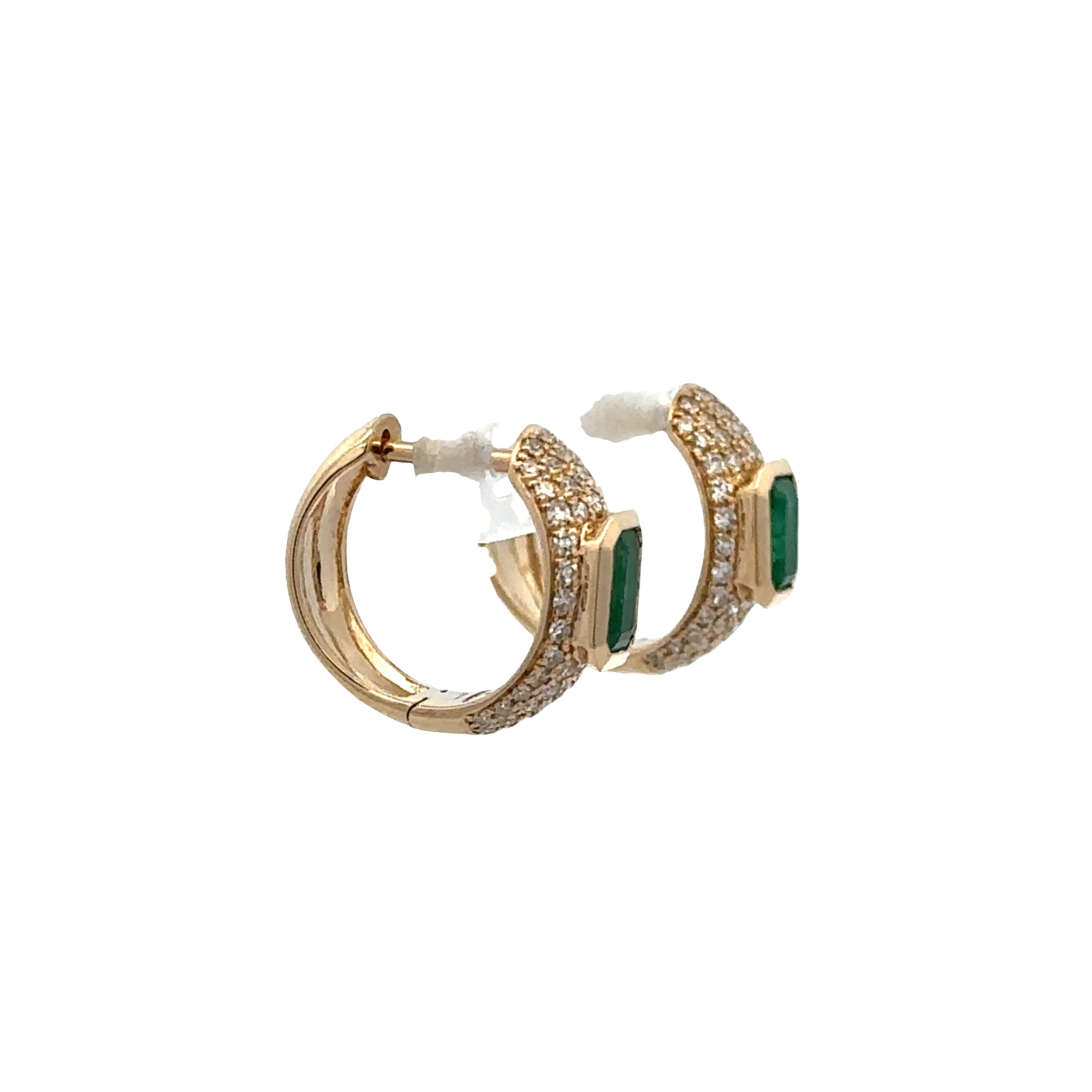 14k Yellow Gold Emerald & Diamond Hoop Earrings – 0.53 CTW - Image 2