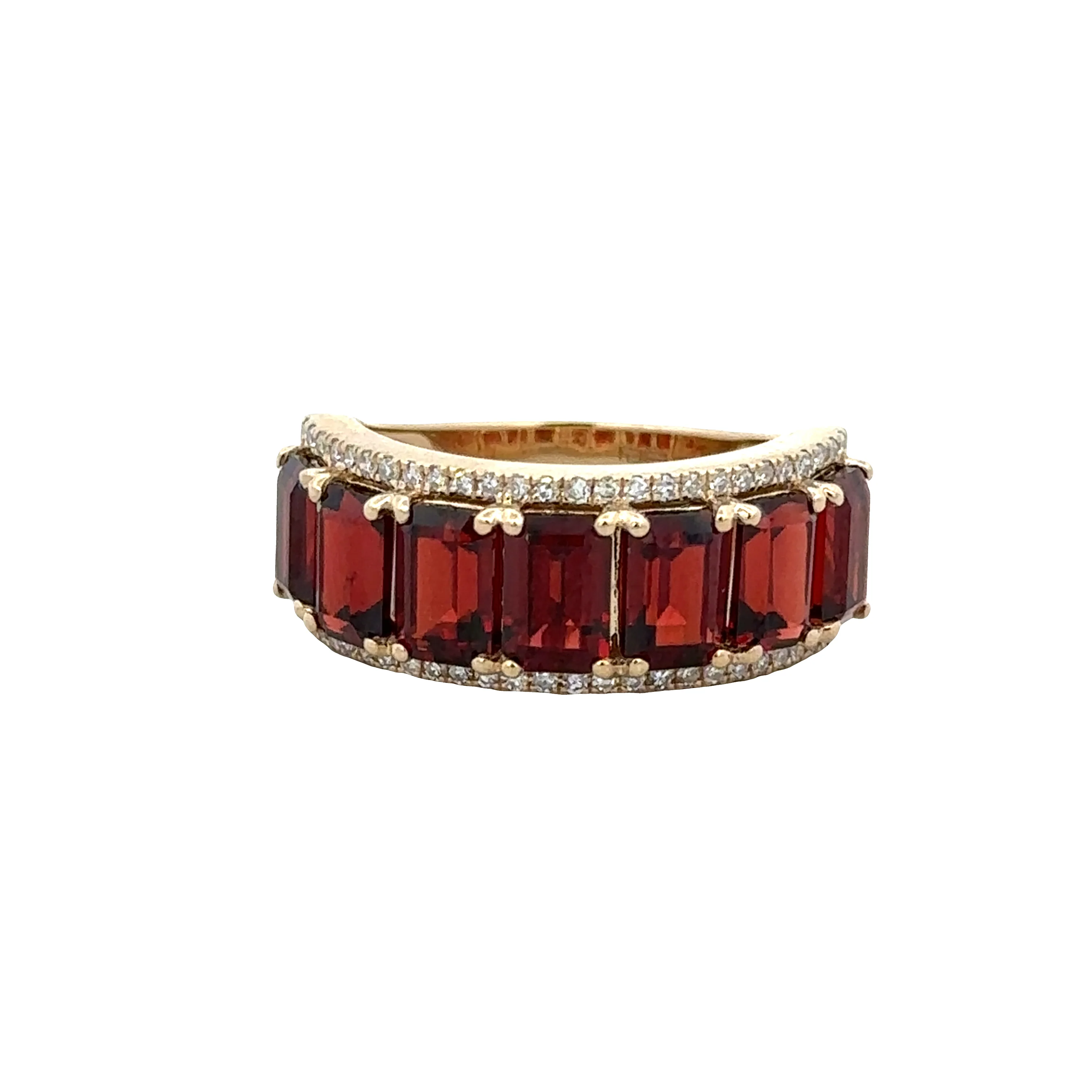 14k Yellow Gold Garnet & Diamond Band Ring – Size 7.25