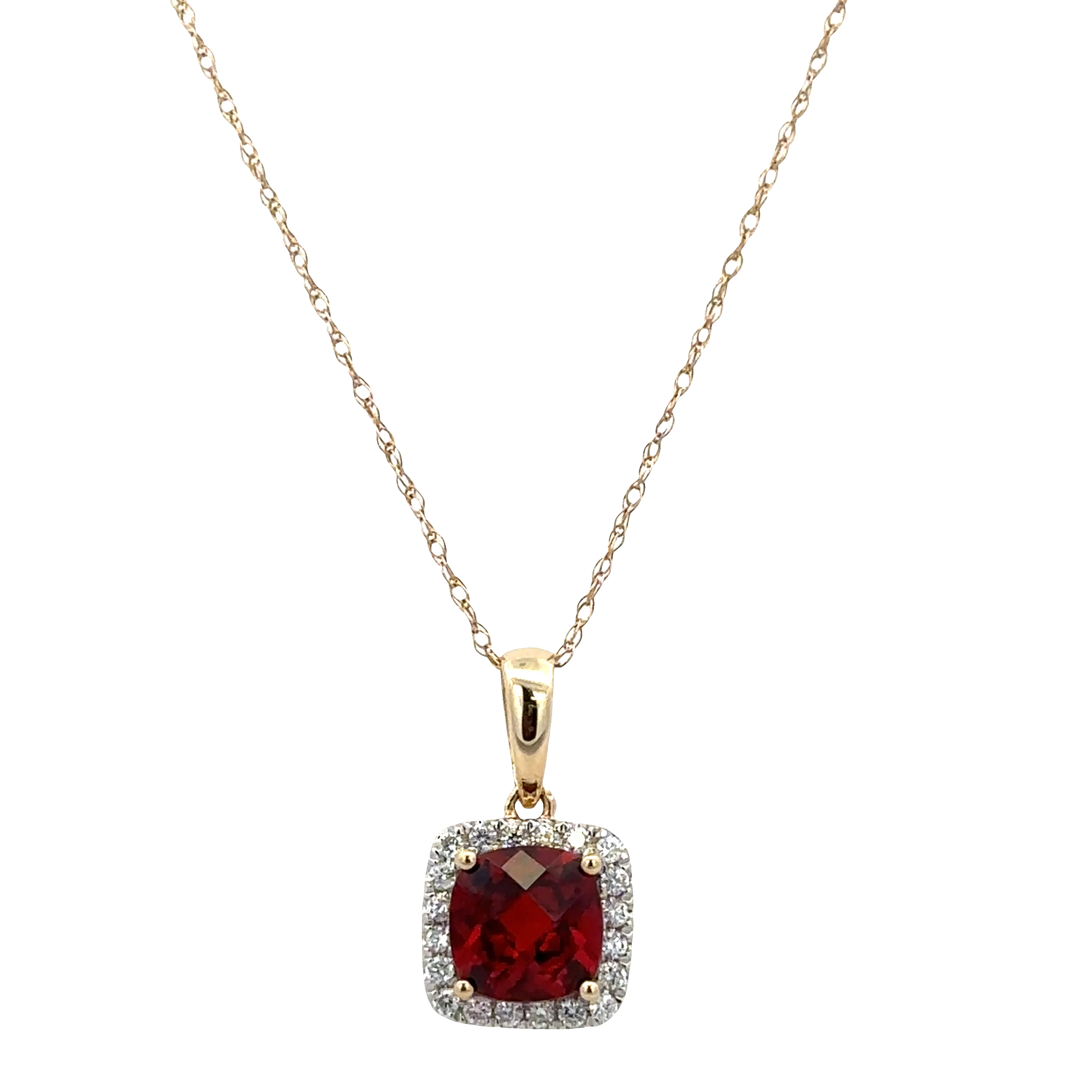 14k Yellow Gold Garnet & Diamond Halo Pendant Necklace – 18" - Image 2
