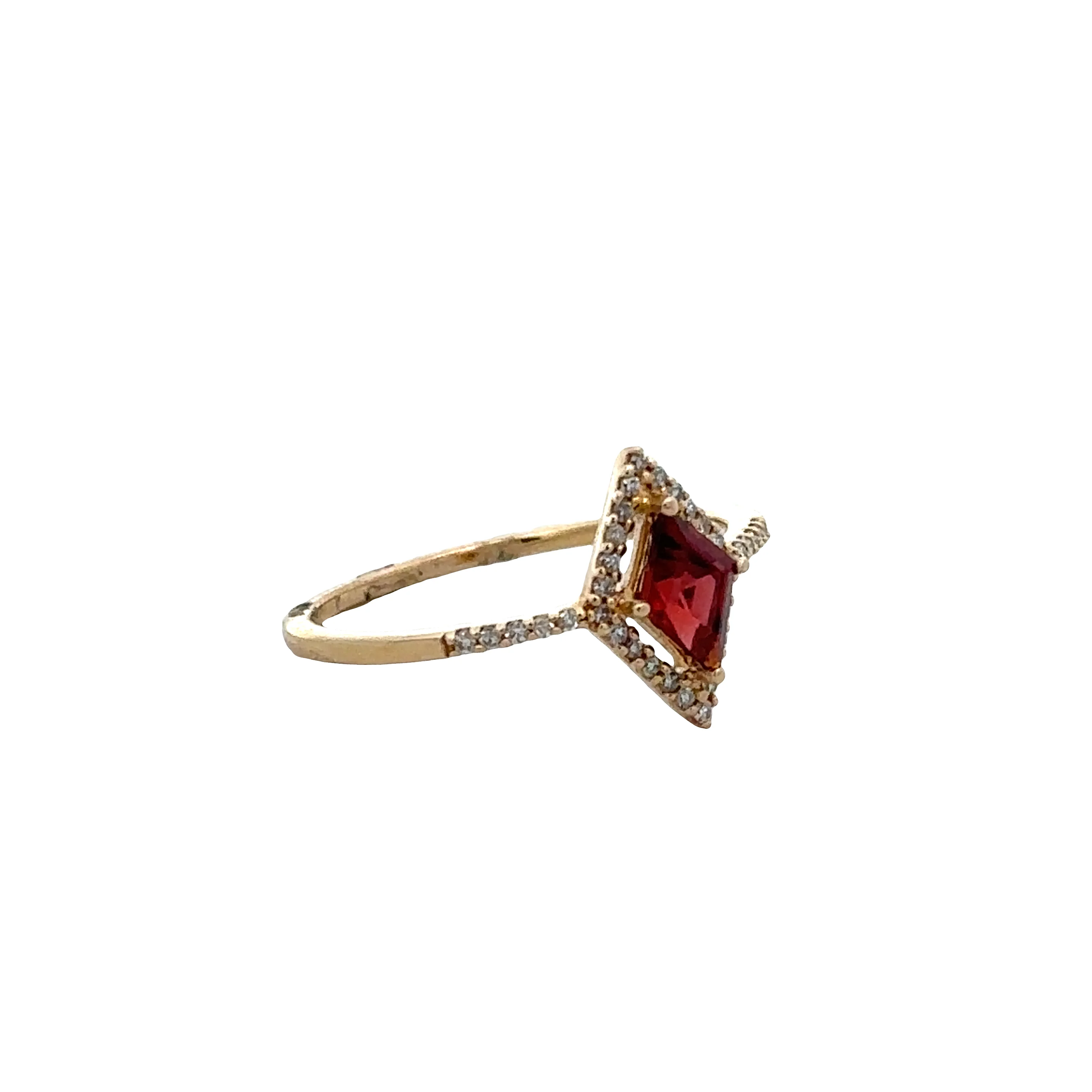 14k Yellow Gold Garnet & Diamond Kite-Shaped Ring – Size 6.5 - Image 2