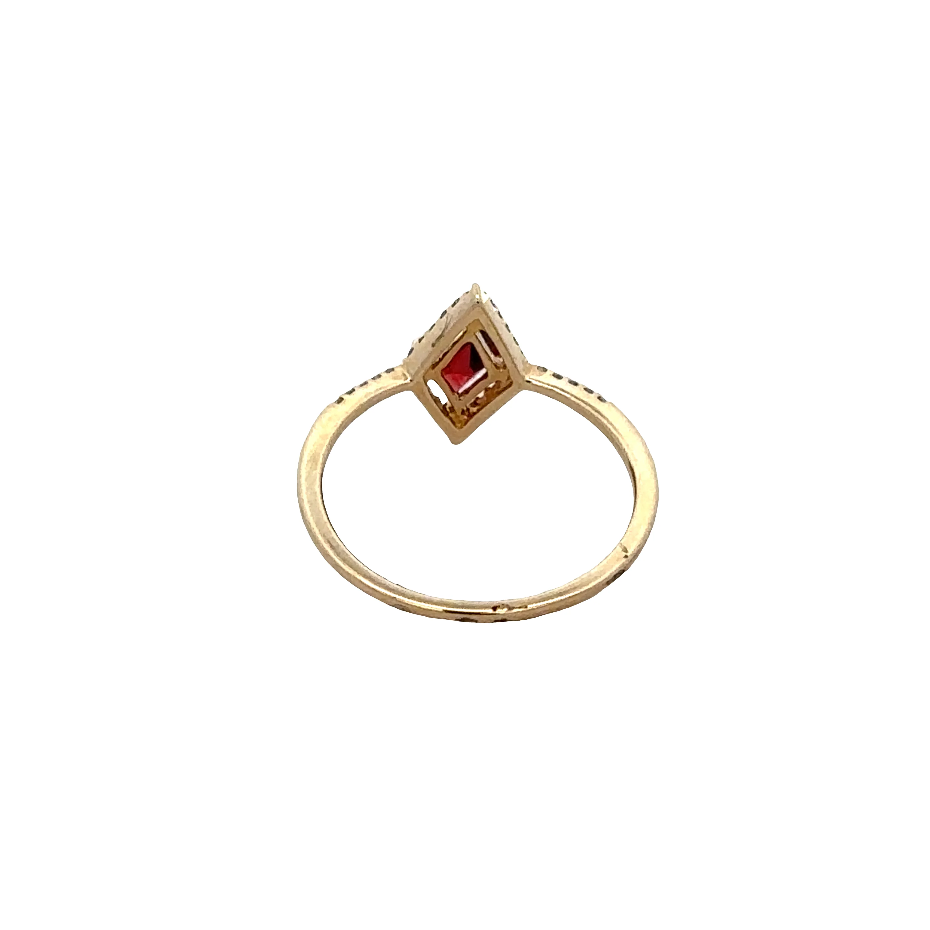14k Yellow Gold Garnet & Diamond Kite-Shaped Ring – Size 6.5 - Image 3