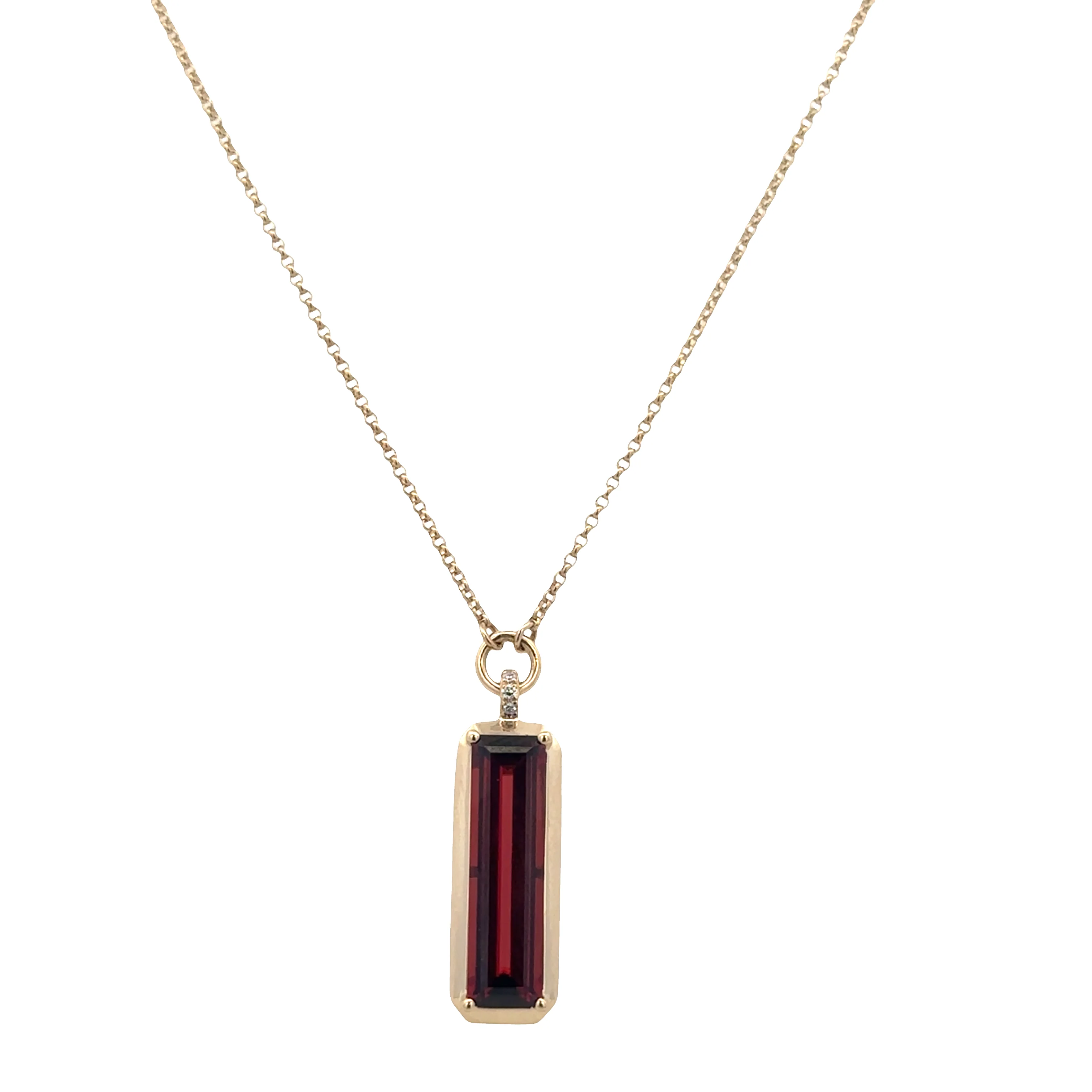 14k Yellow Gold Garnet & Diamond Pendant Necklace