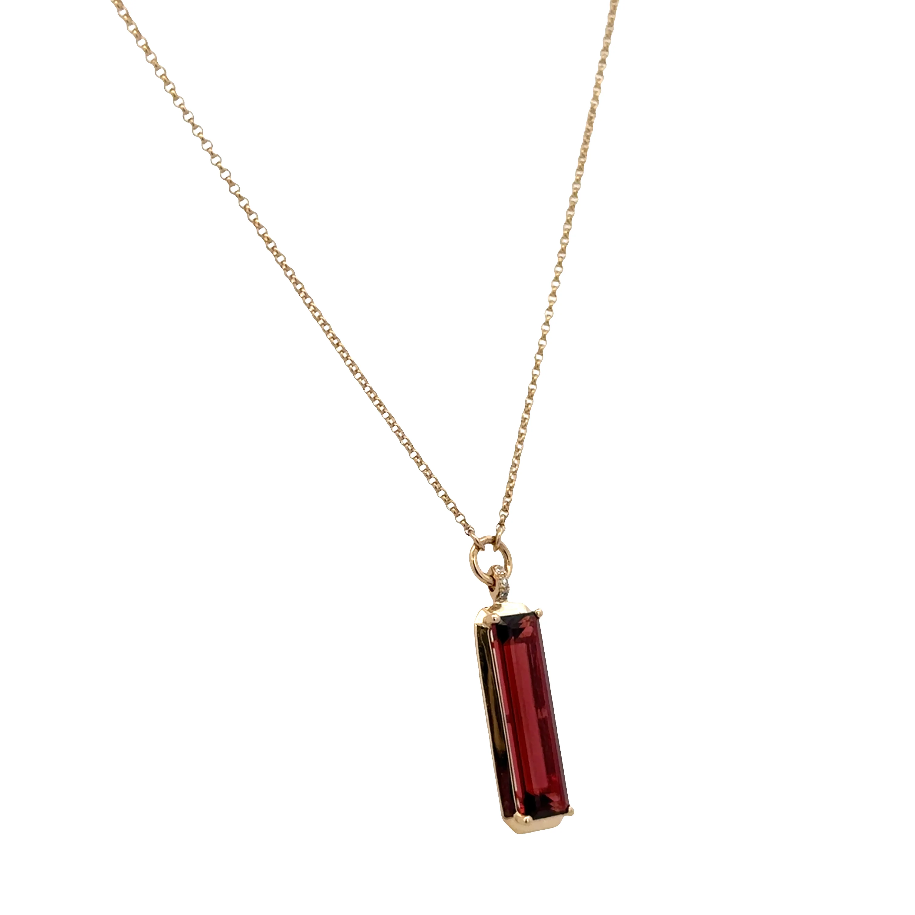 14k Yellow Gold Garnet & Diamond Pendant Necklace - Image 2