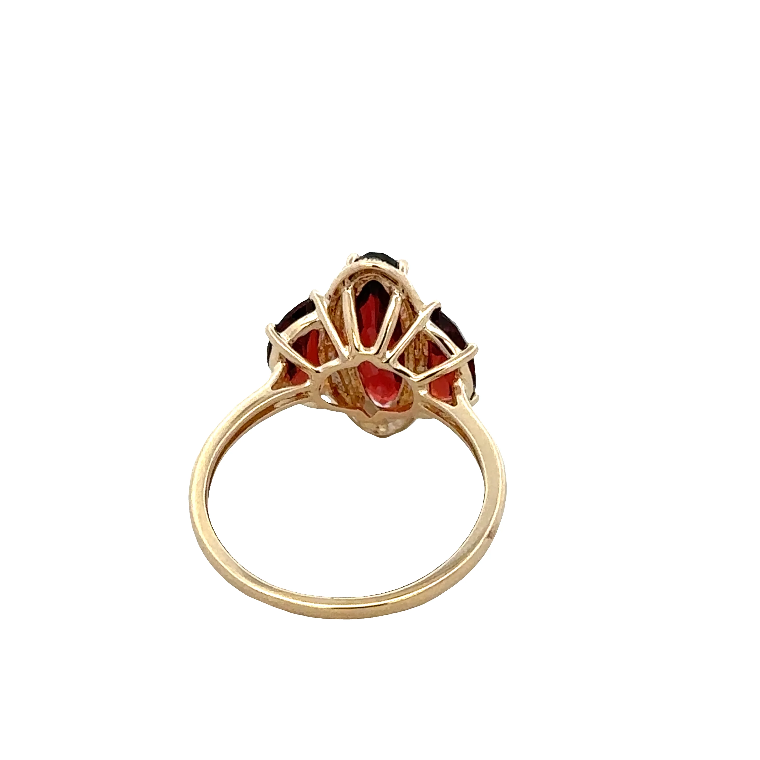 14k Yellow Gold Garnet & Diamond Three-Stone Ring – Size 7 - Image 3