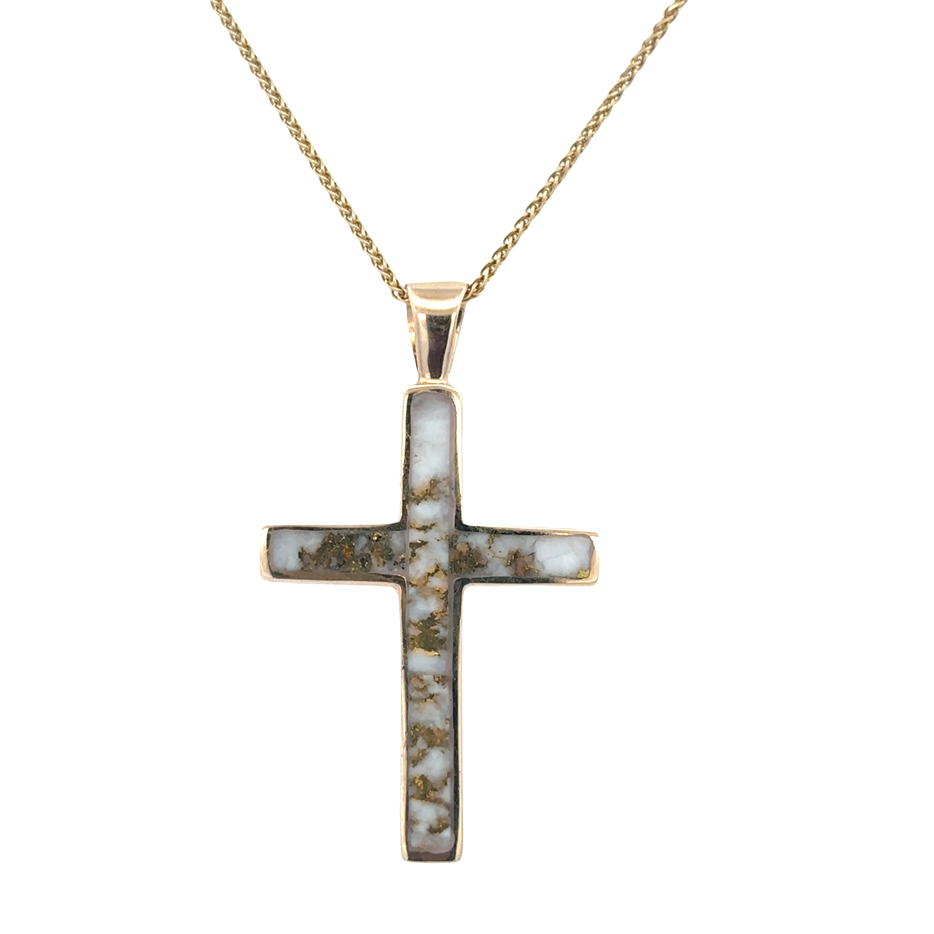 14k Yellow Gold Gold Bearing Quartz Cross Pendant Necklace – 20"
