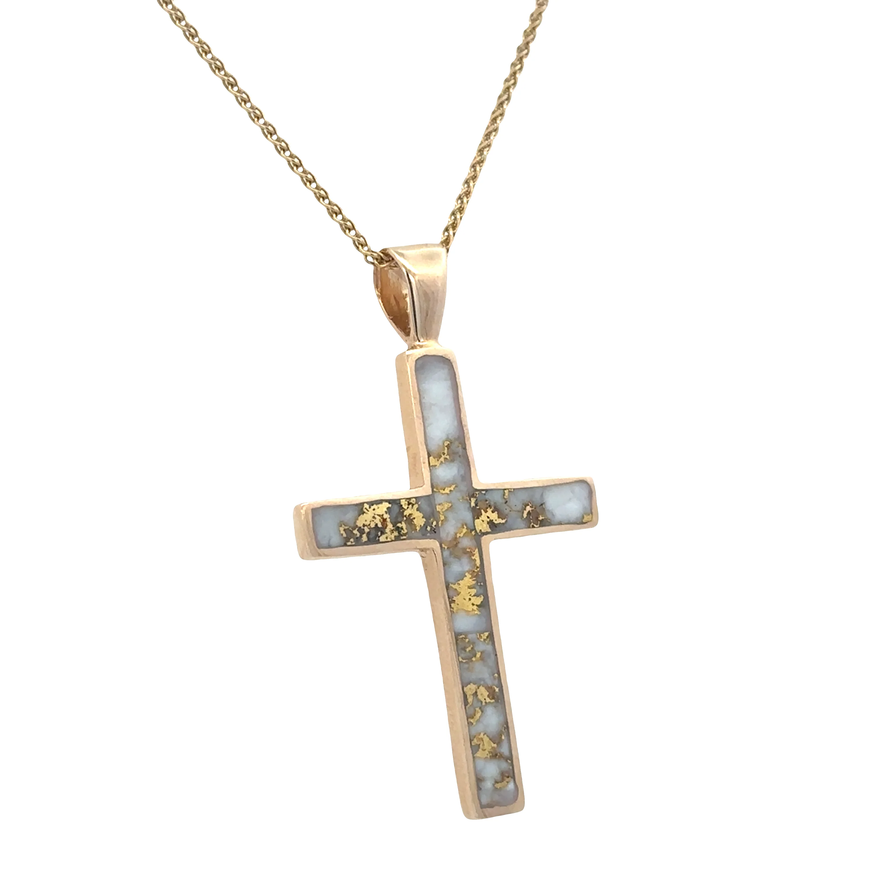 14k Yellow Gold Gold Bearing Quartz Cross Pendant Necklace – 20" - Image 2