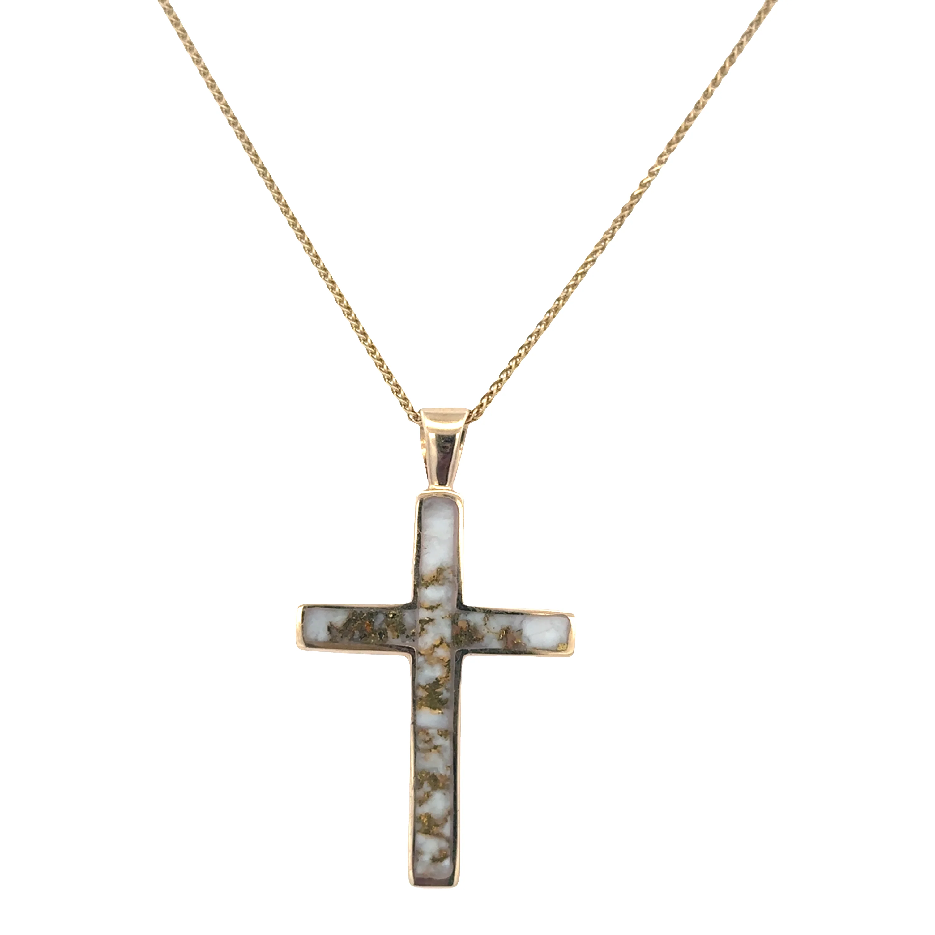 14k Yellow Gold Gold Bearing Quartz Cross Pendant Necklace – 20" - Image 4