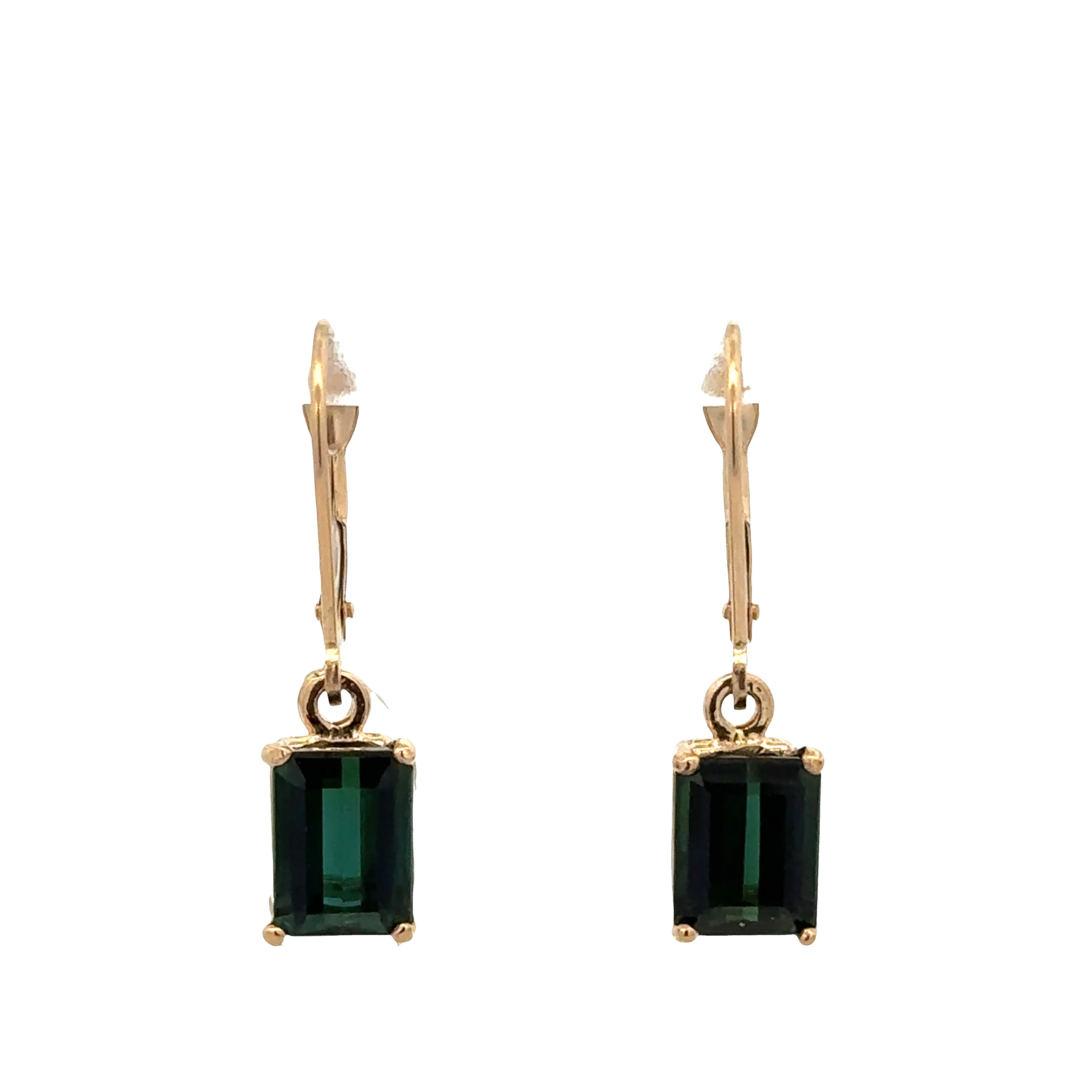 14k Yellow Gold Green Tourmaline Drop Earrings – 1" Tall