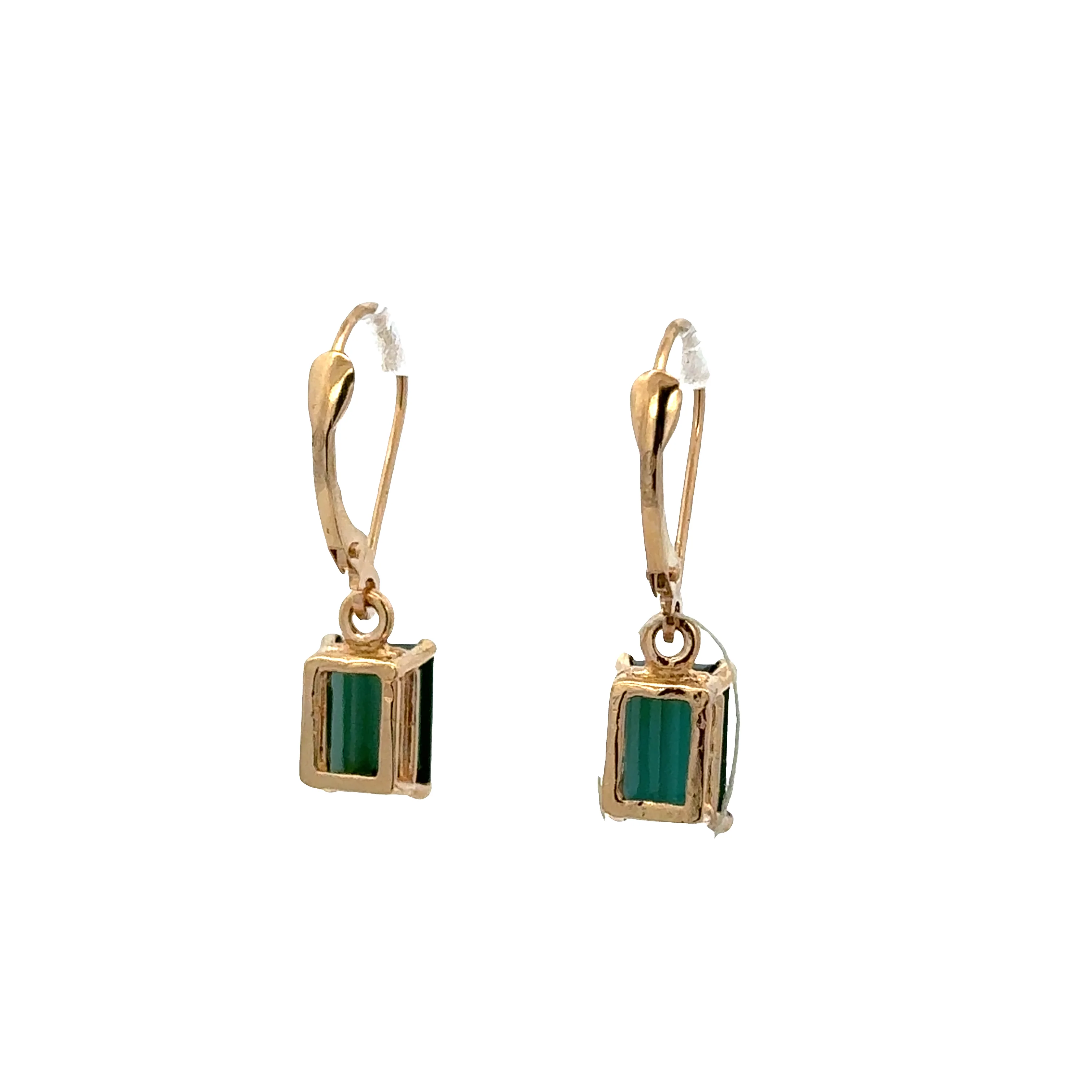 14k Yellow Gold Green Tourmaline Drop Earrings – 1" Tall - Image 2