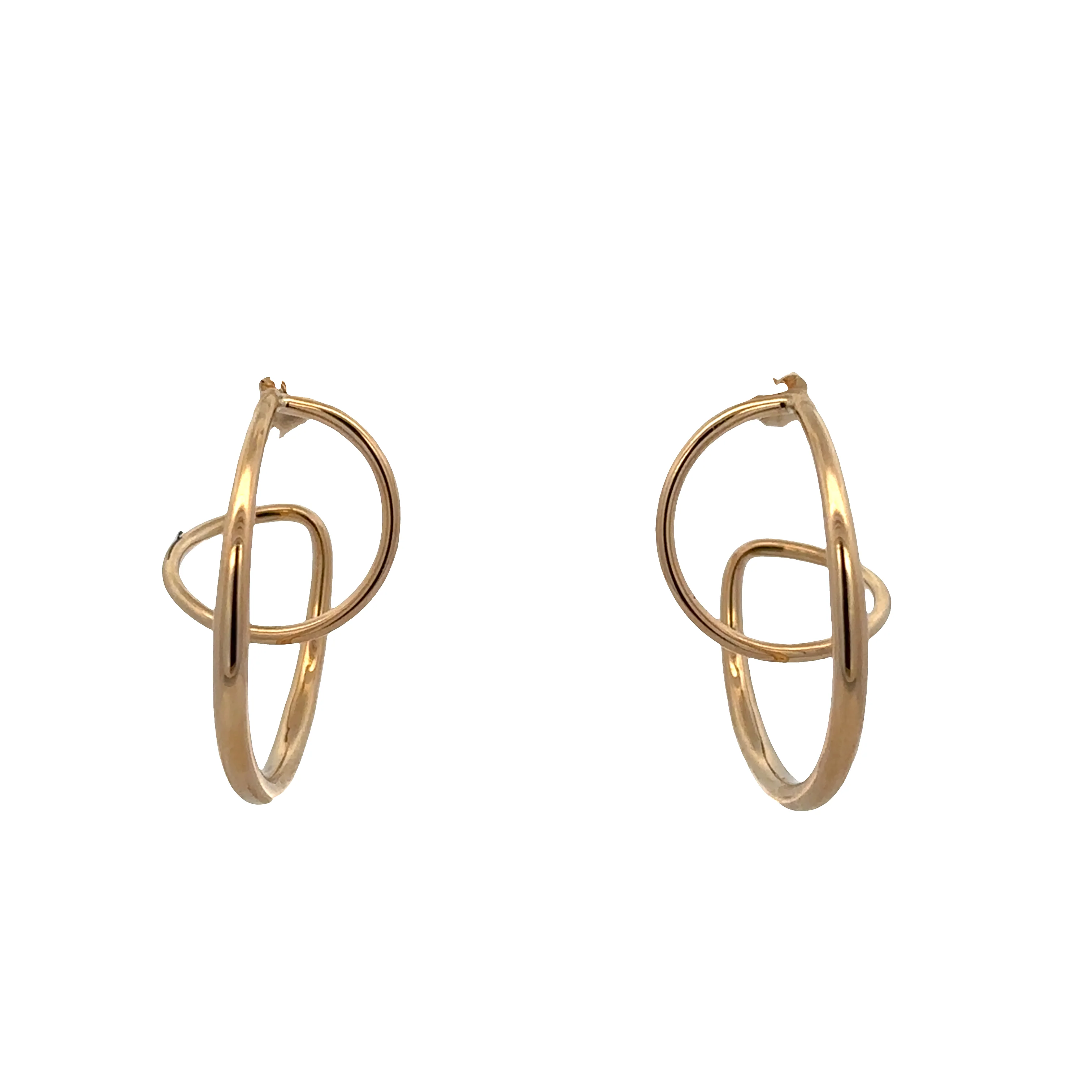 14k Yellow Gold Modern Abstract Hoop Earrings