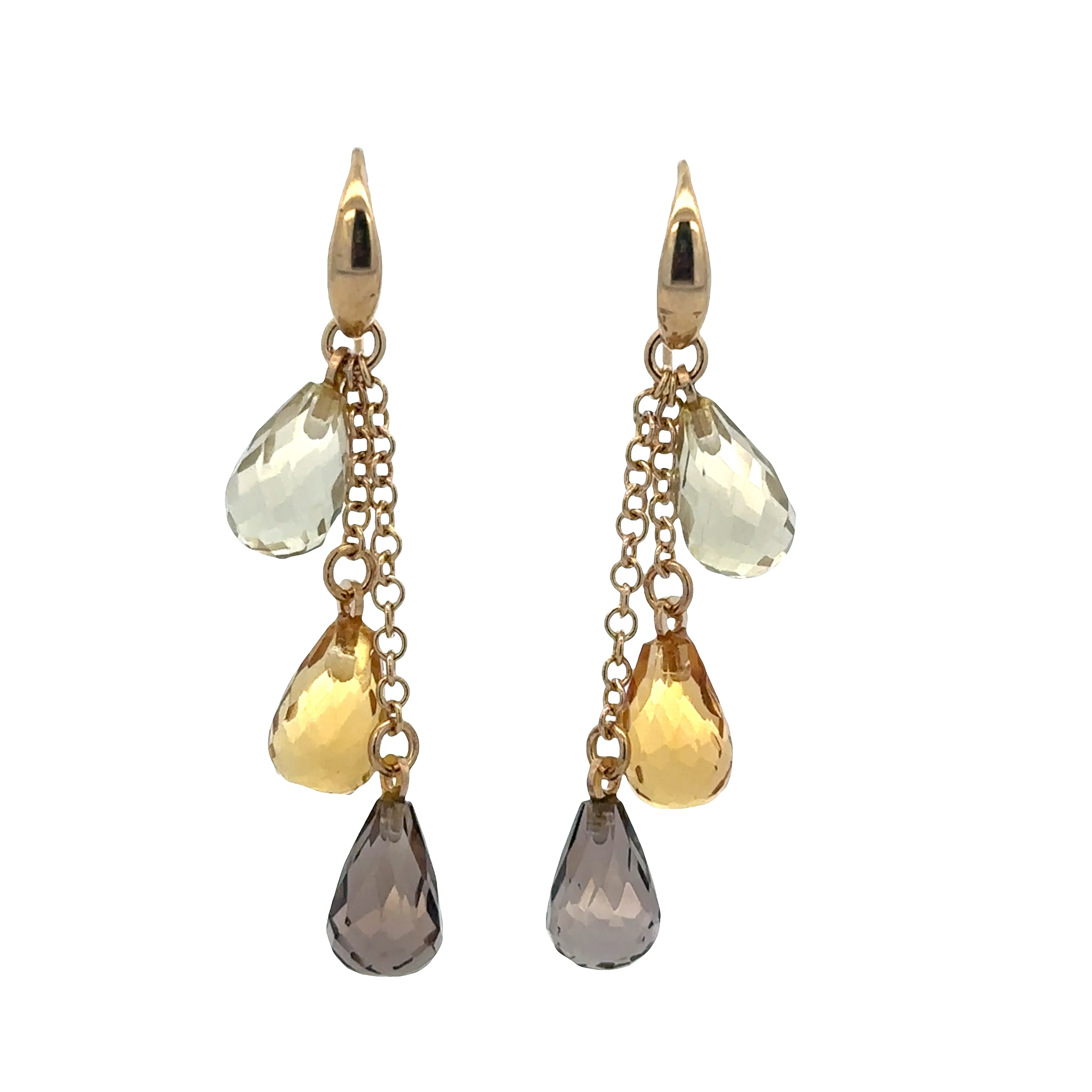14k Yellow Gold Multi-Gem Briolette Dangle Earrings – 1 5/8" Tall
