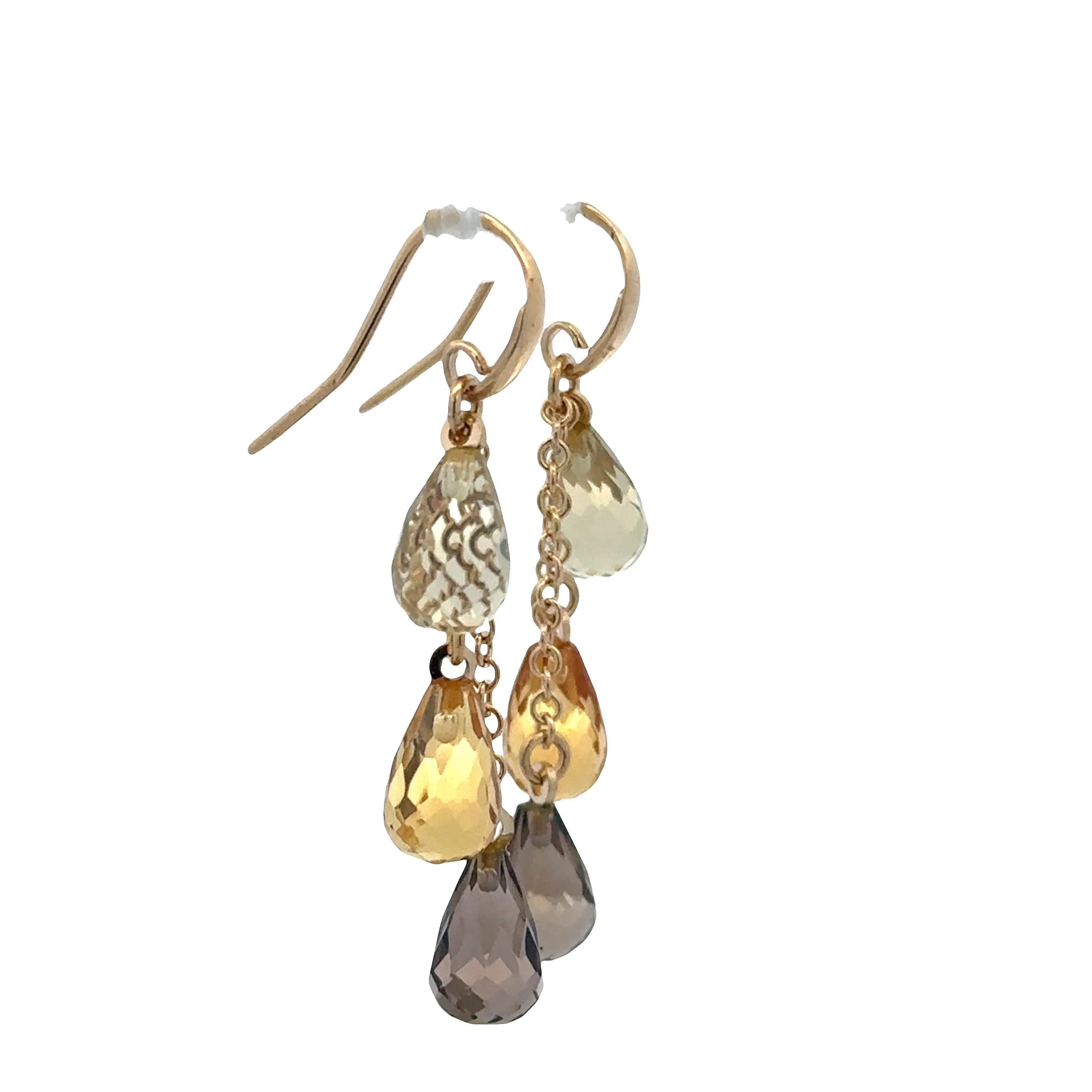 14k Yellow Gold Multi-Gem Briolette Dangle Earrings – 1 5/8" Tall - Image 2